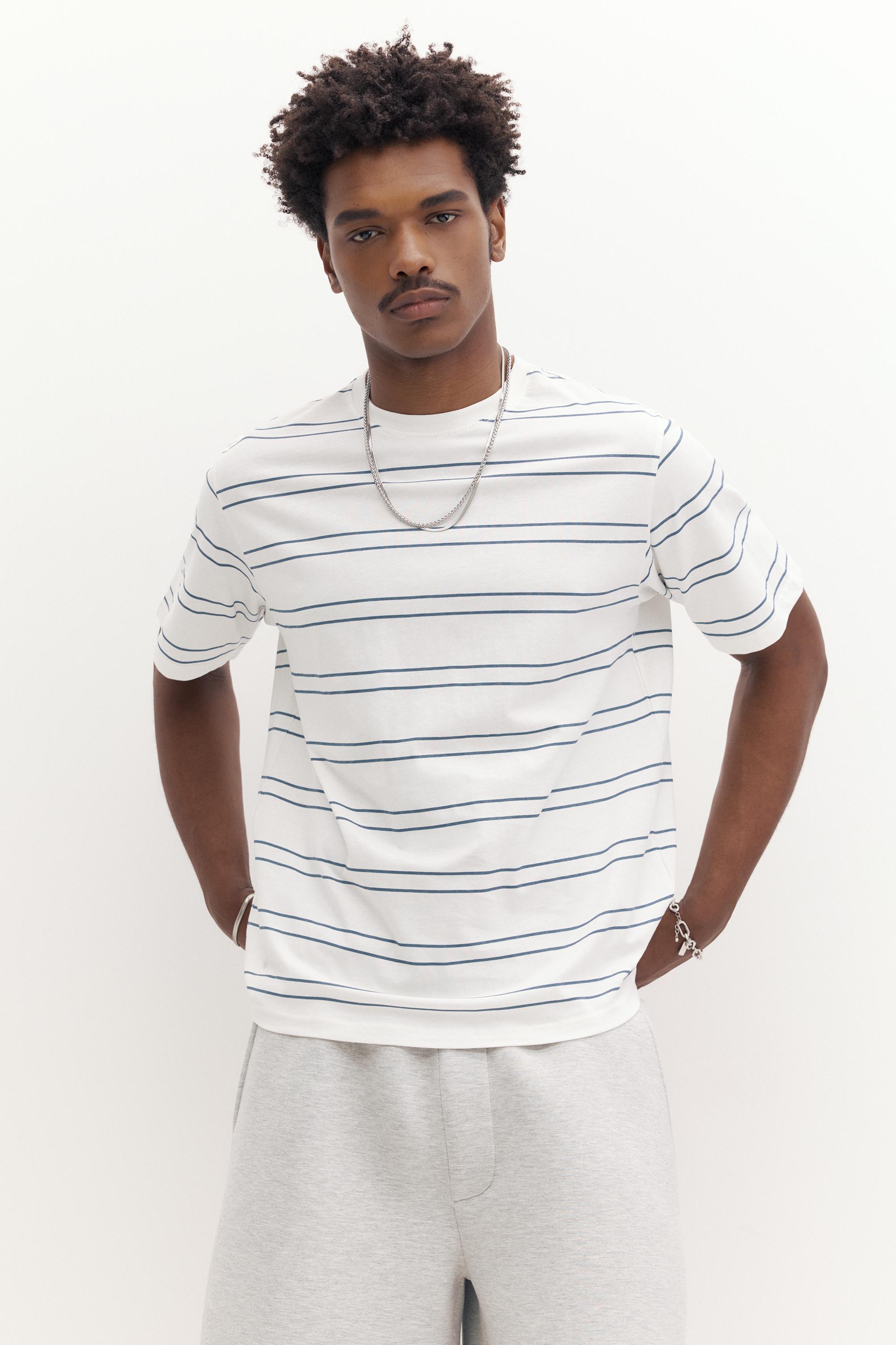 Basic short sleeve cotton T-shirt — Blue/White
