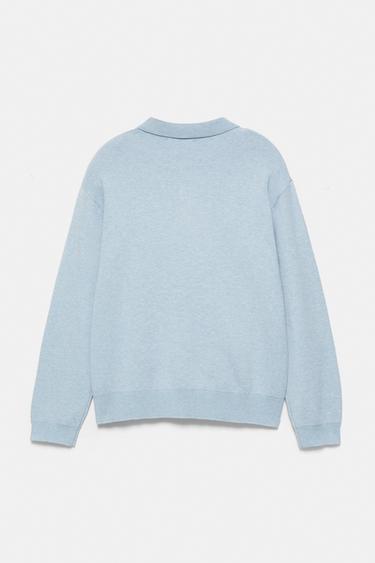 Long sleeve knit polo shirt — Blue marl 6