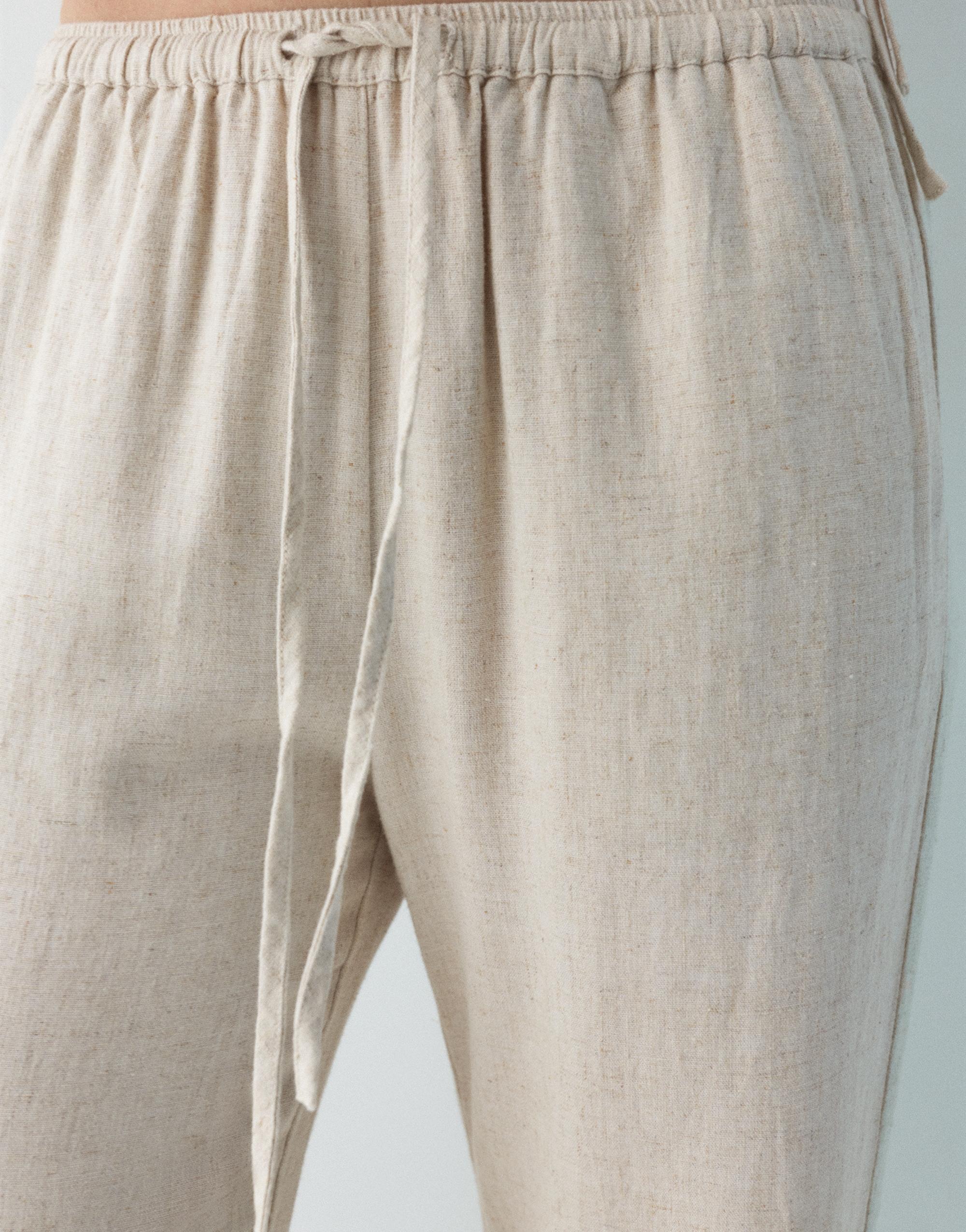 Flowy trousers with linen — Beige