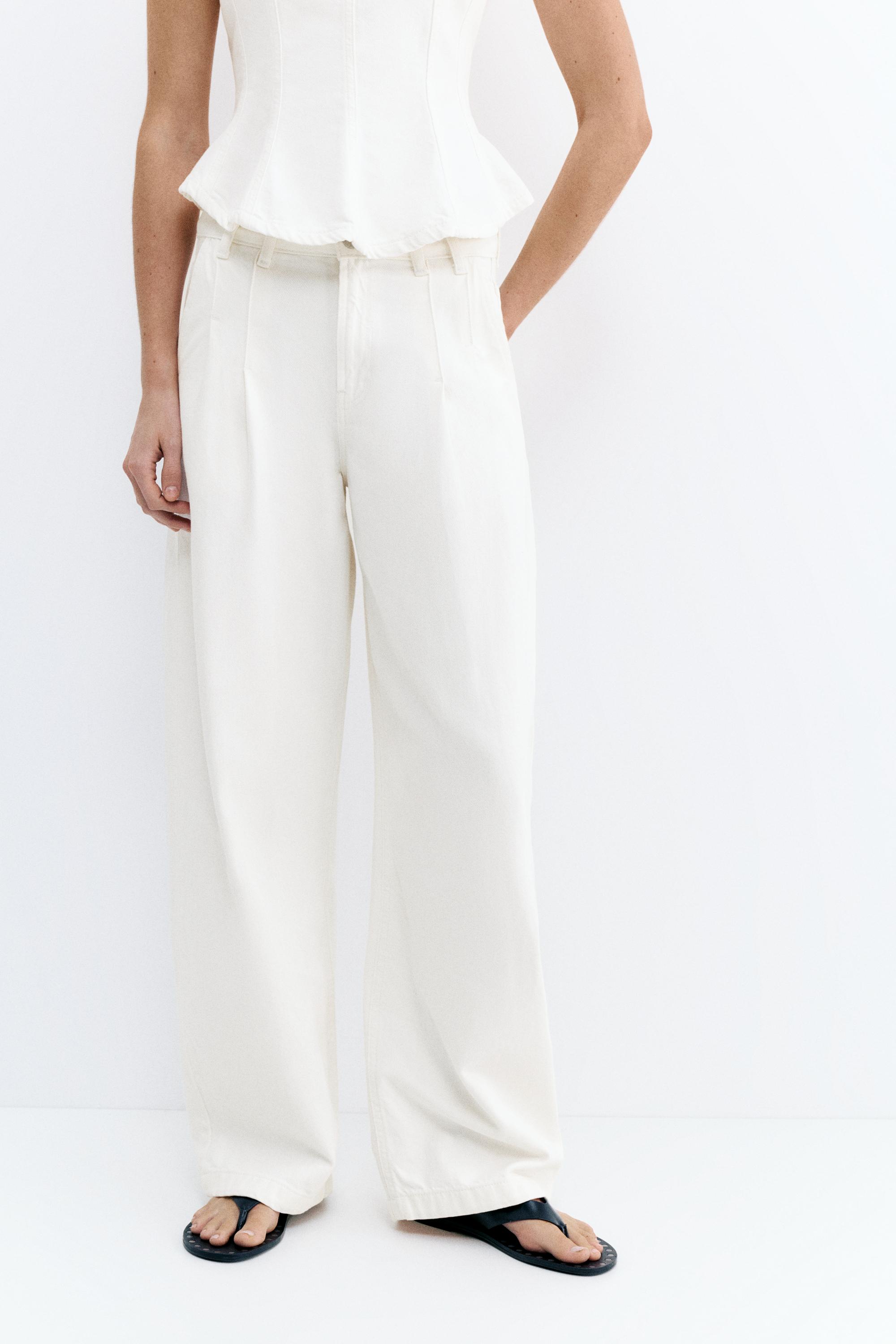 Pleated balloon fit baggy jeans — White