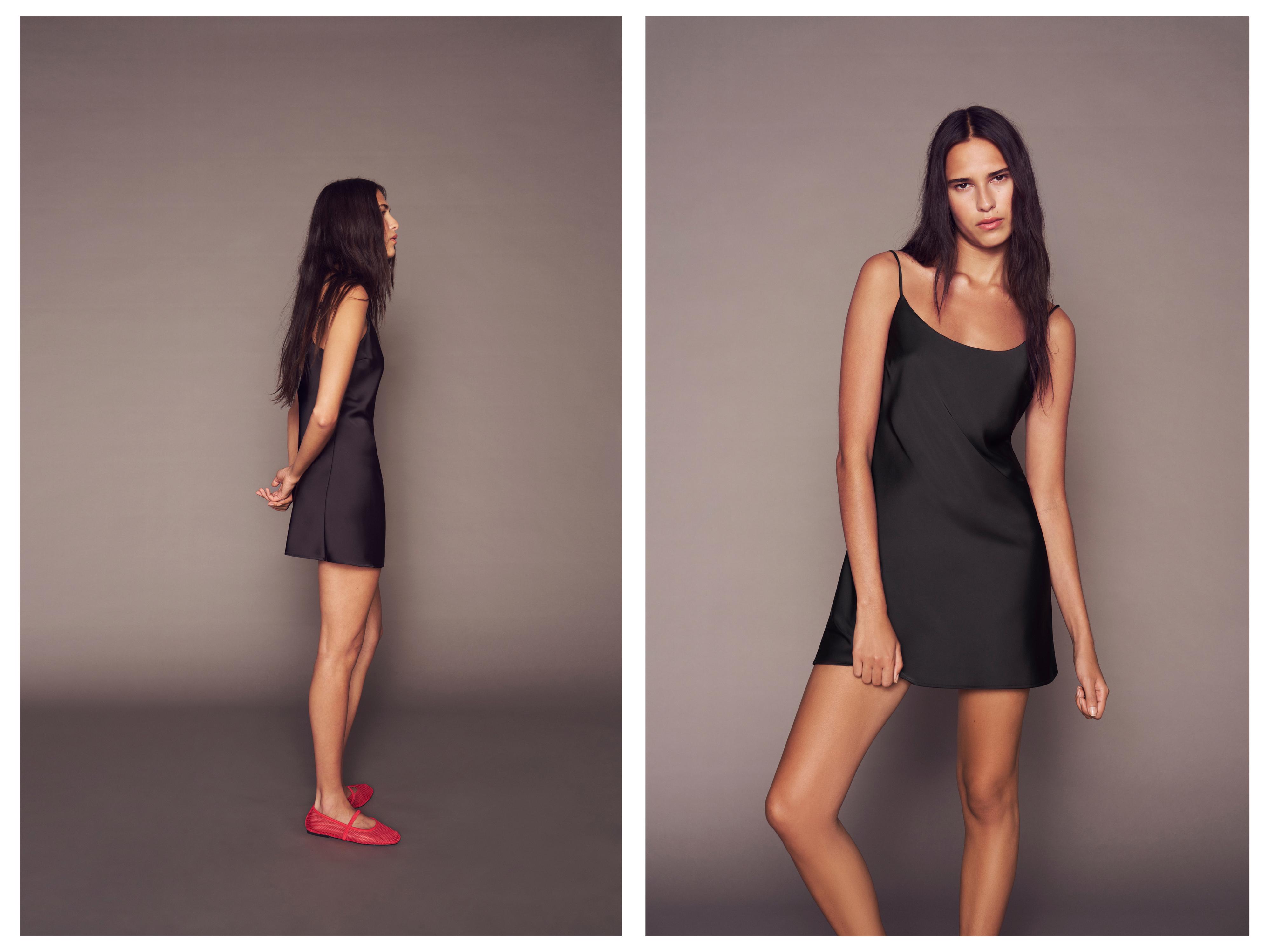 Short satin strappy dress — Black