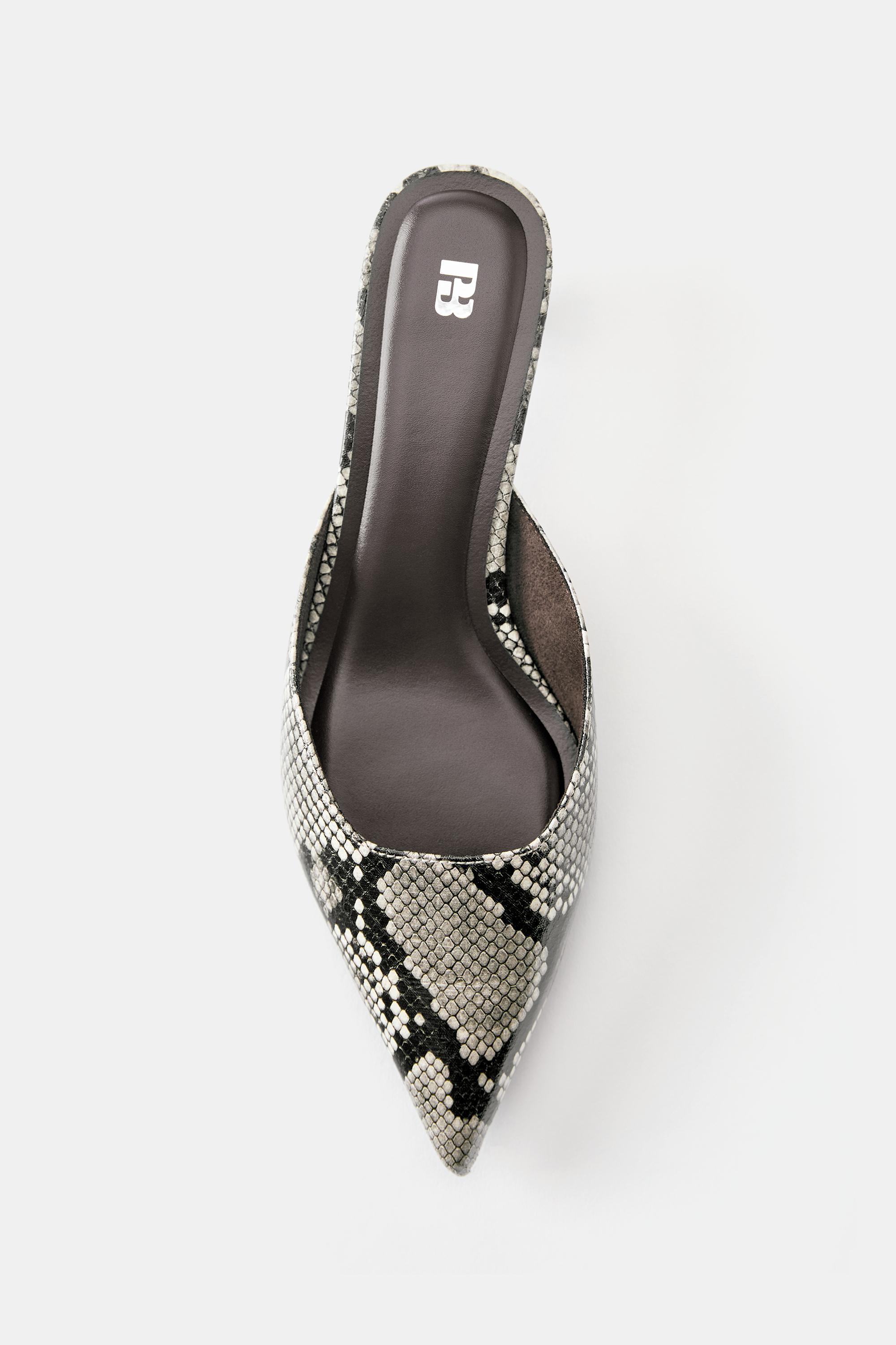 Snakeskin print mule heels — Contrast