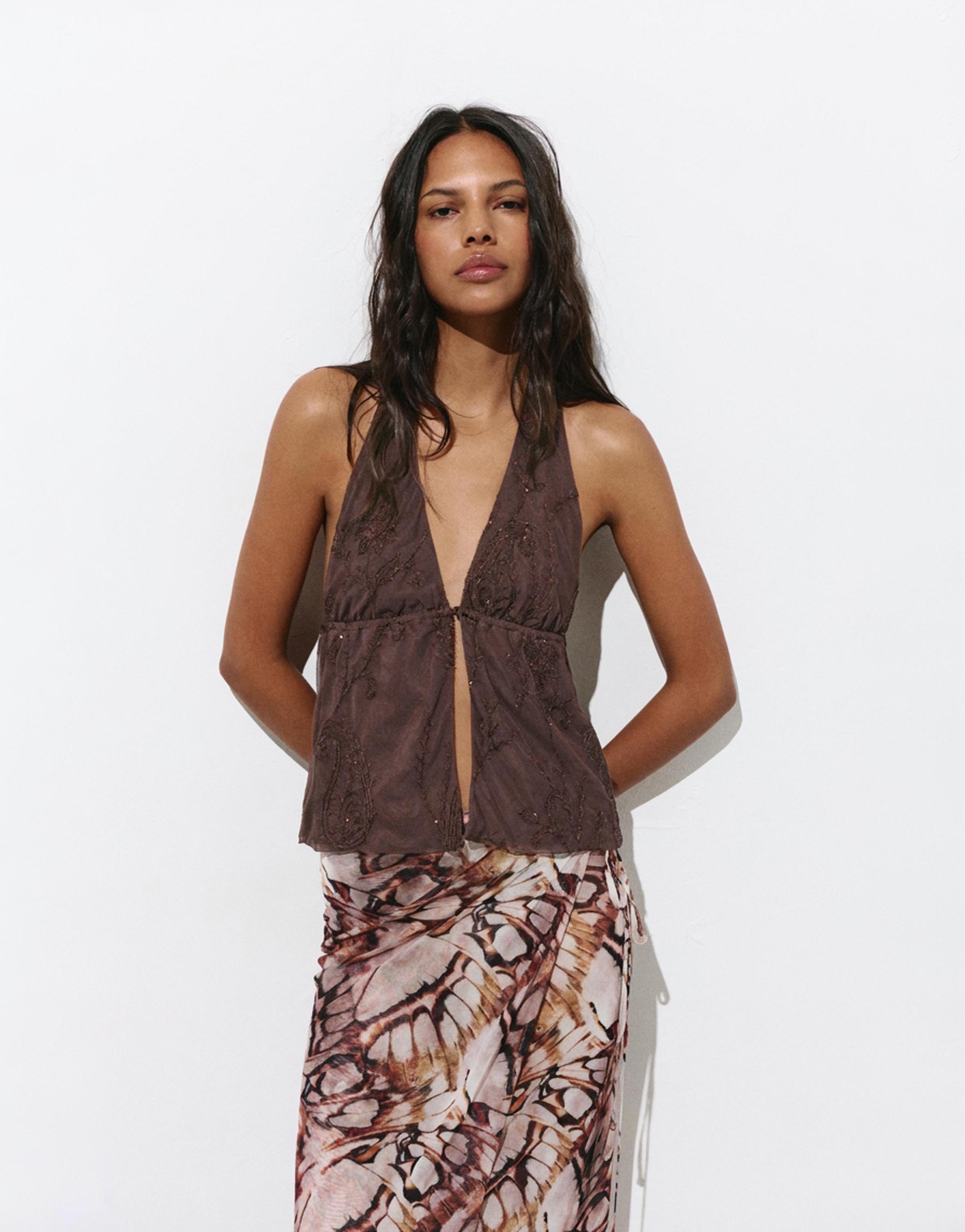 Sequin halter top — Brown