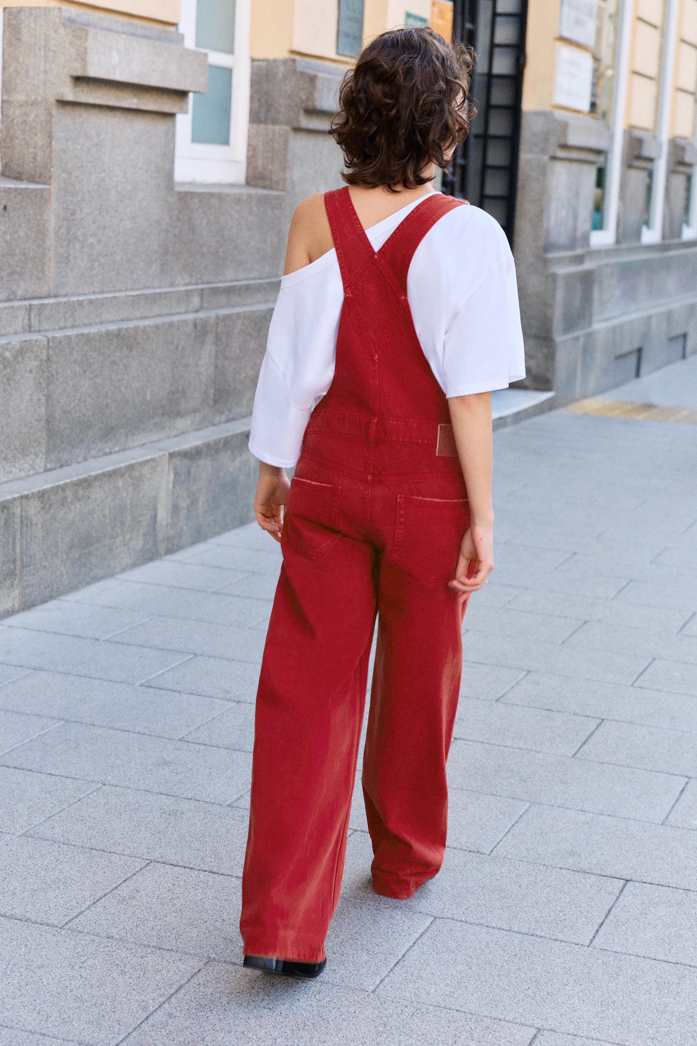 Long denim dungarees — Burgundy