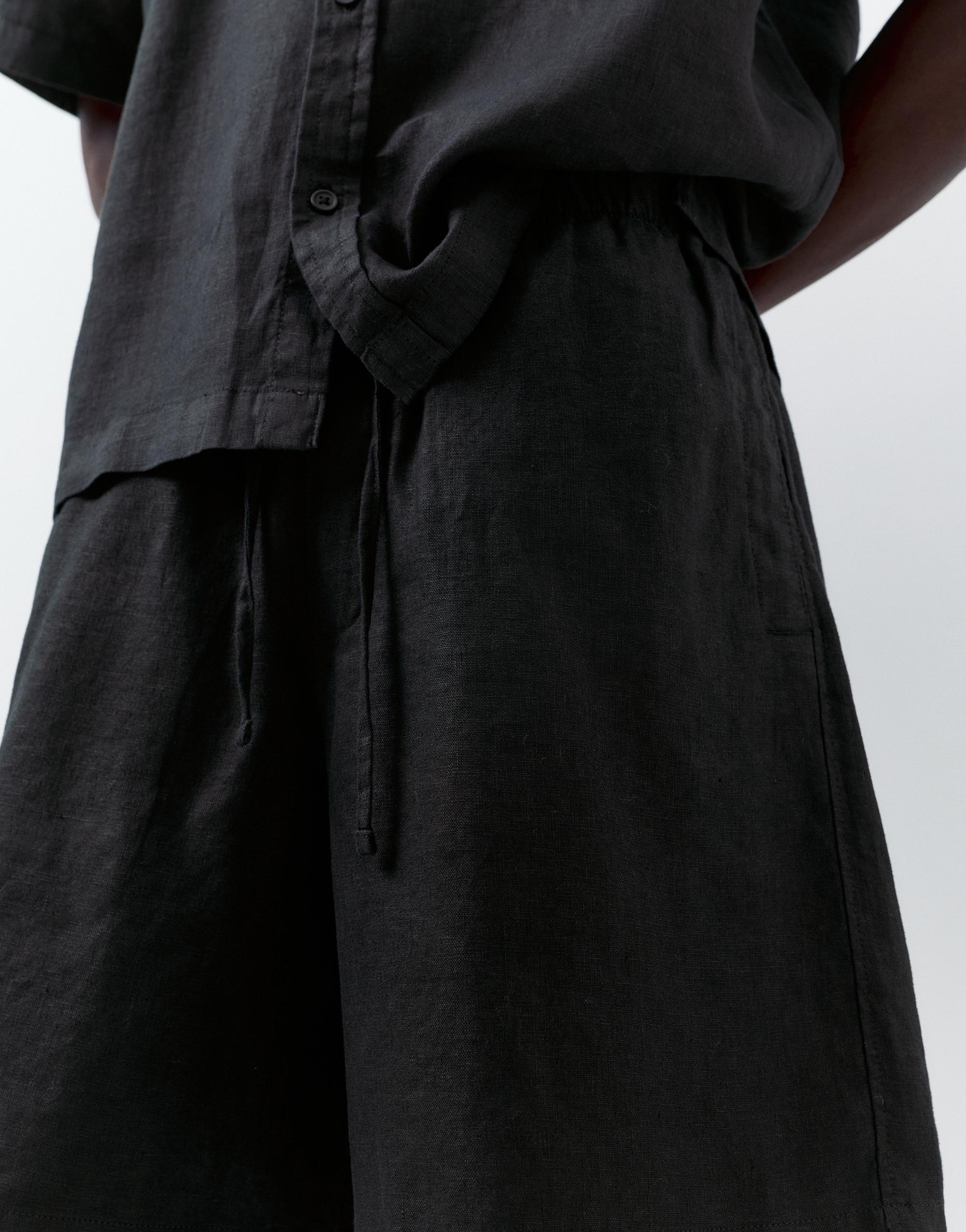 100% linen Bermuda sweat shorts — Black