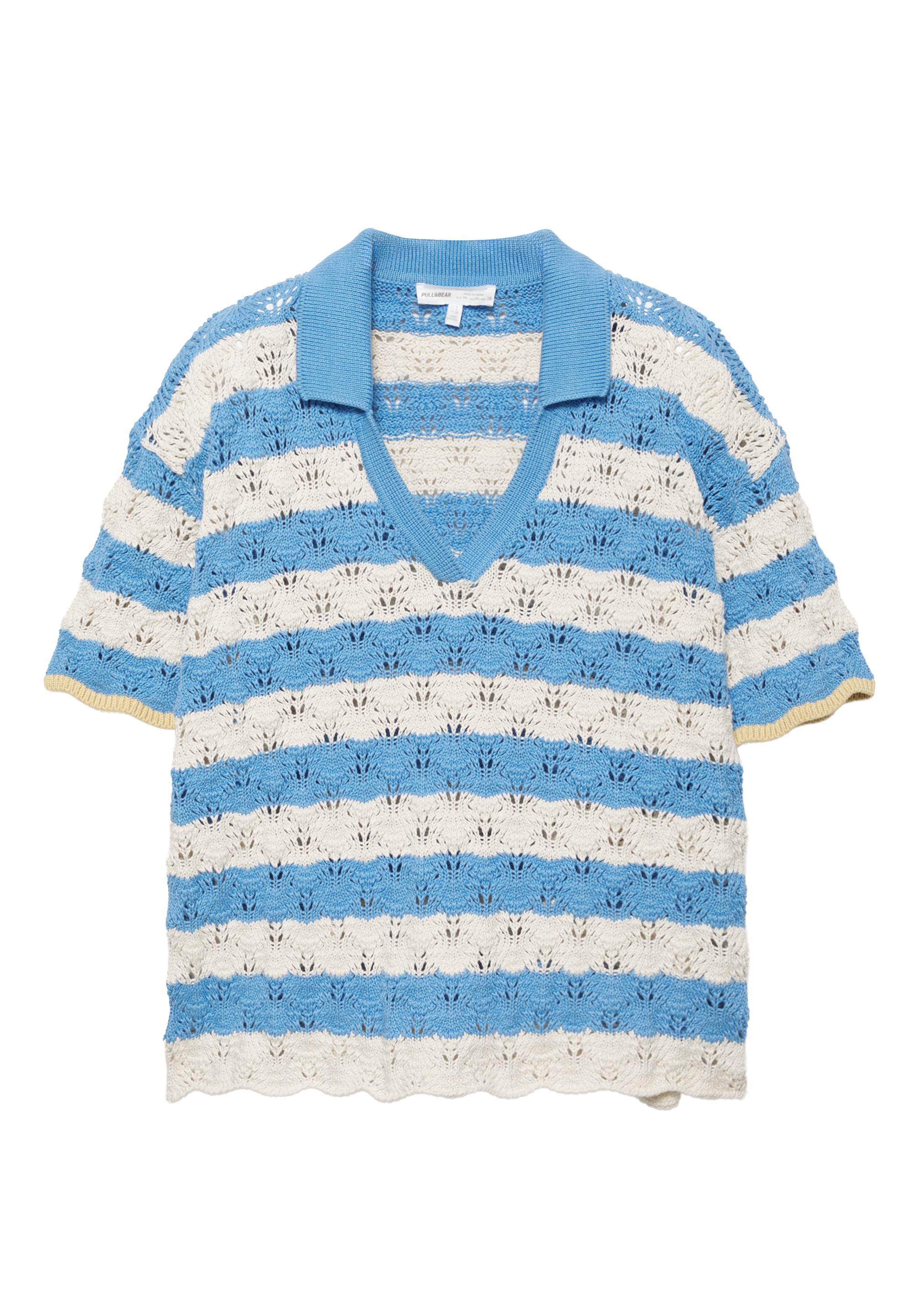 Kroşe çizgili polo tişört