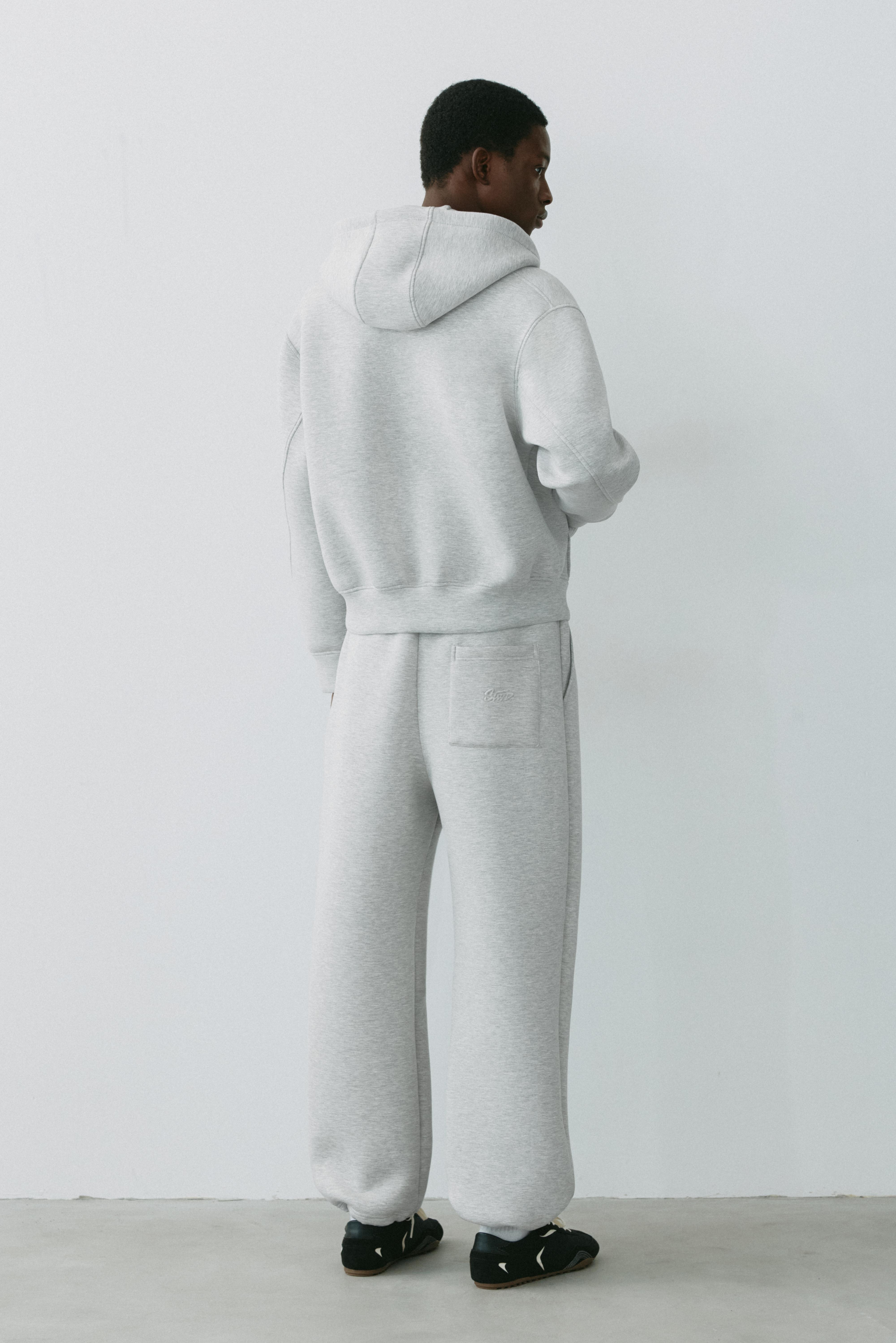 Neoprene-effect zip-up hoodie — Grey marl