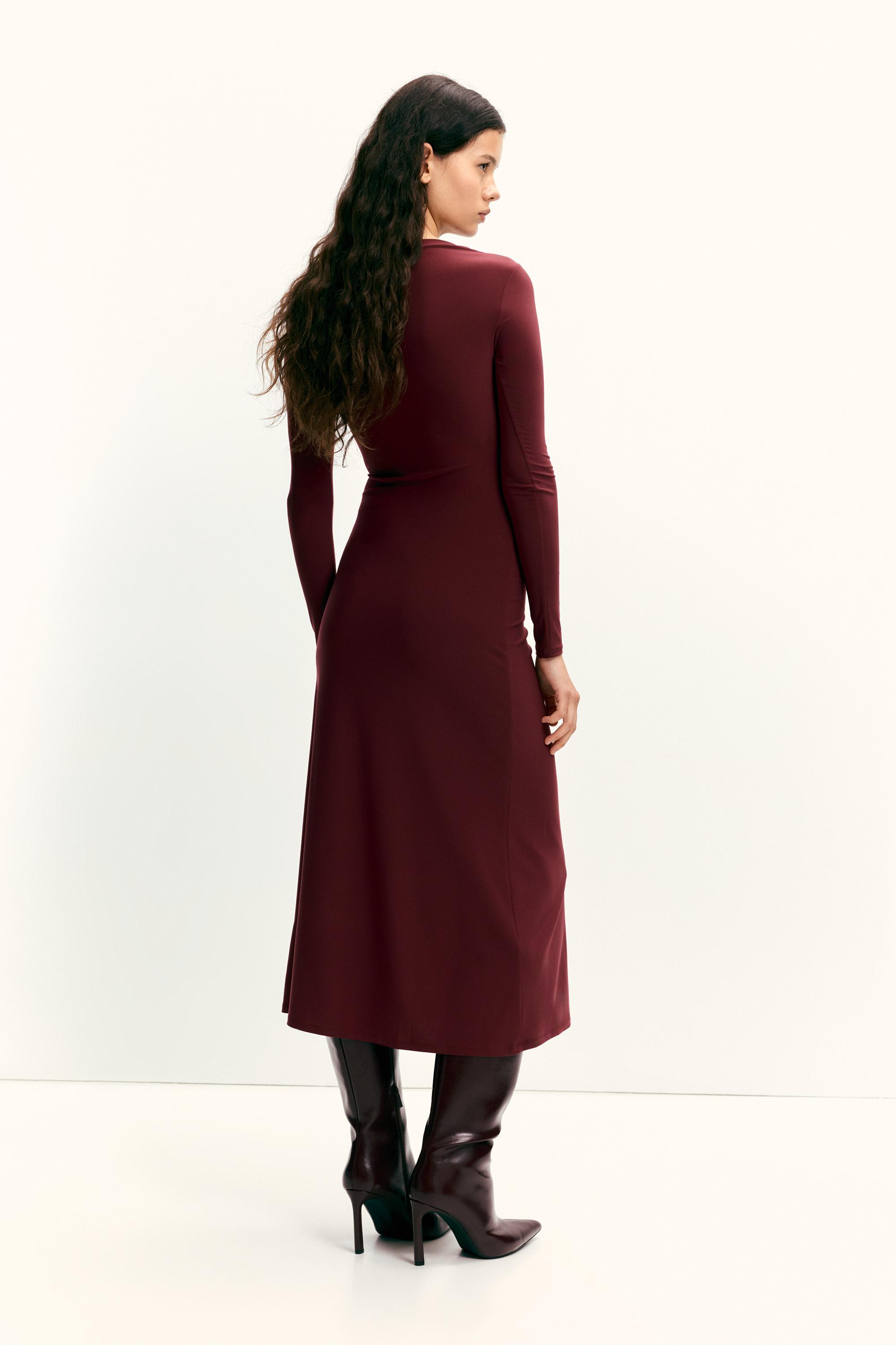Soft draped midi dress — Burgundy