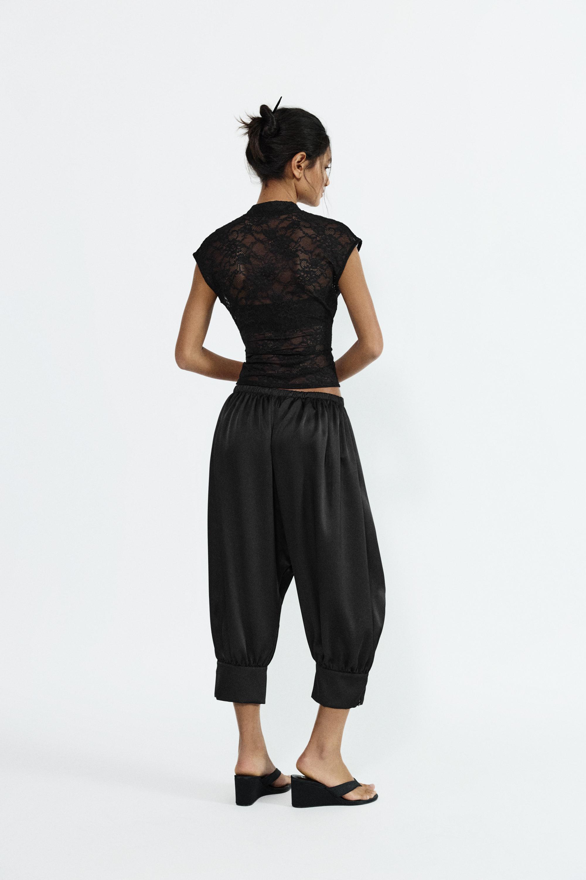 Satin sarouel capris — Black