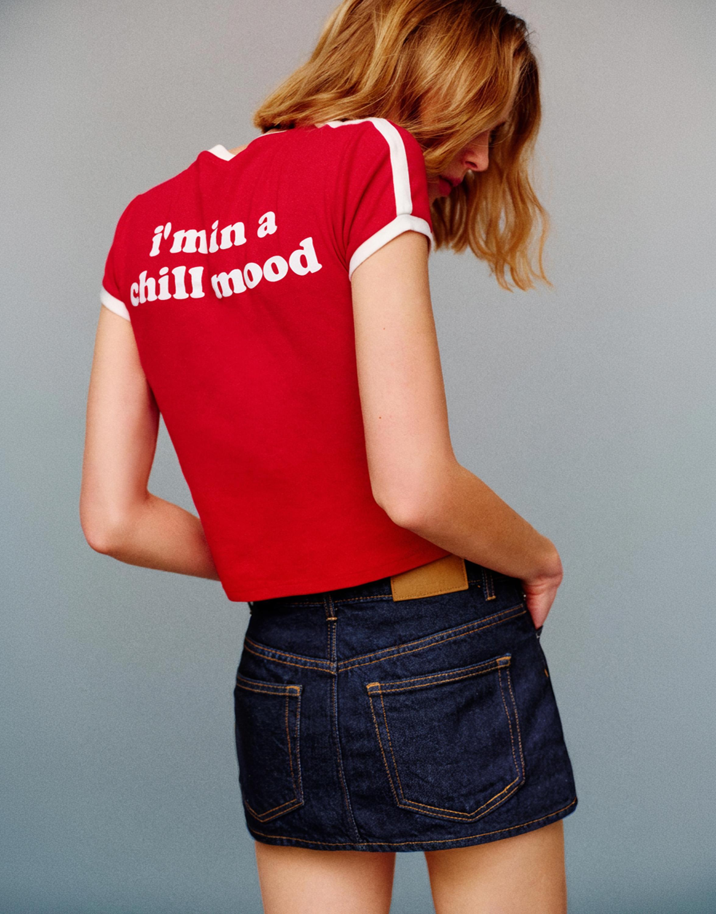 Cross-waist denim skort — Navy