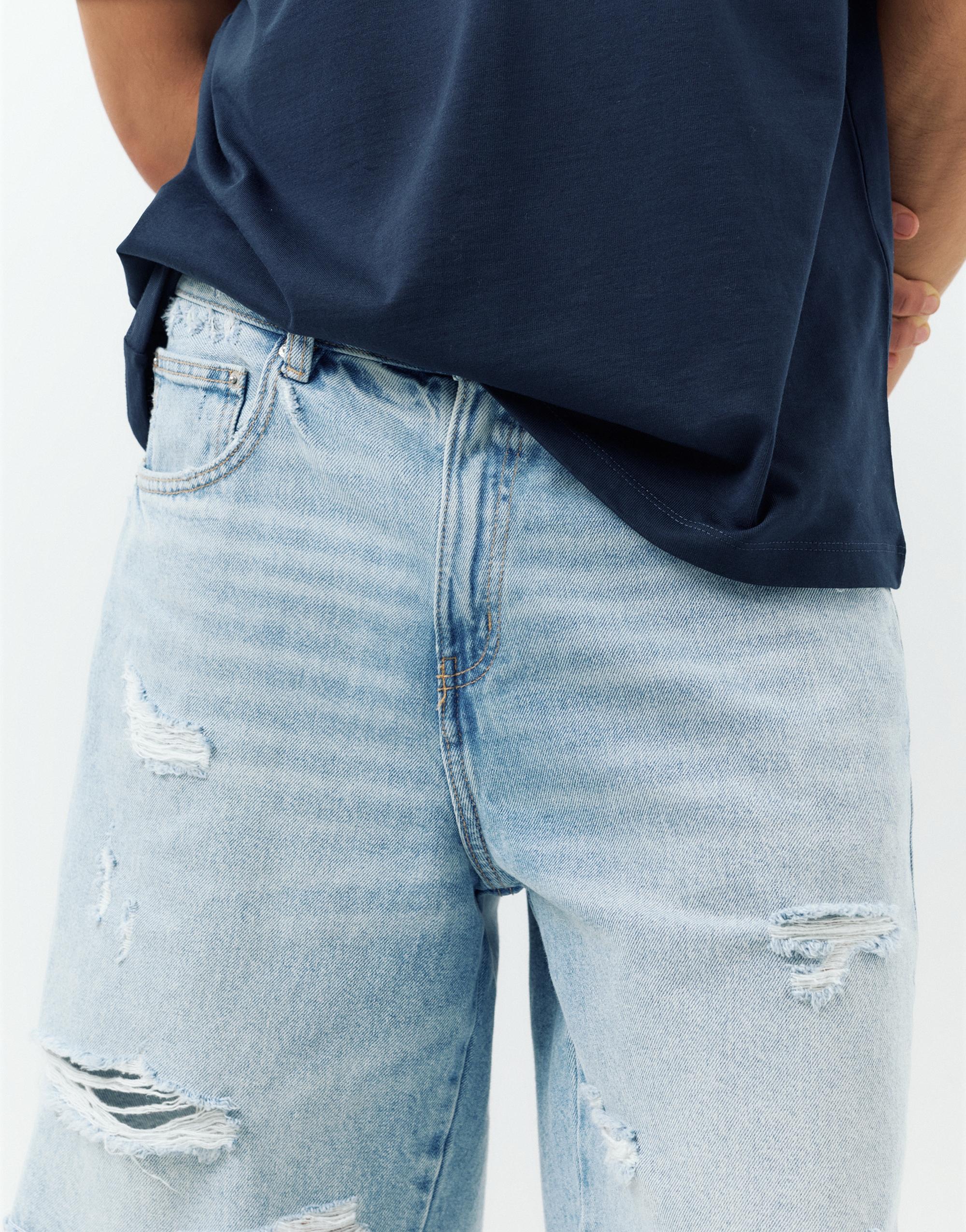 Straight-leg denim Bermuda shorts — Pale indigo