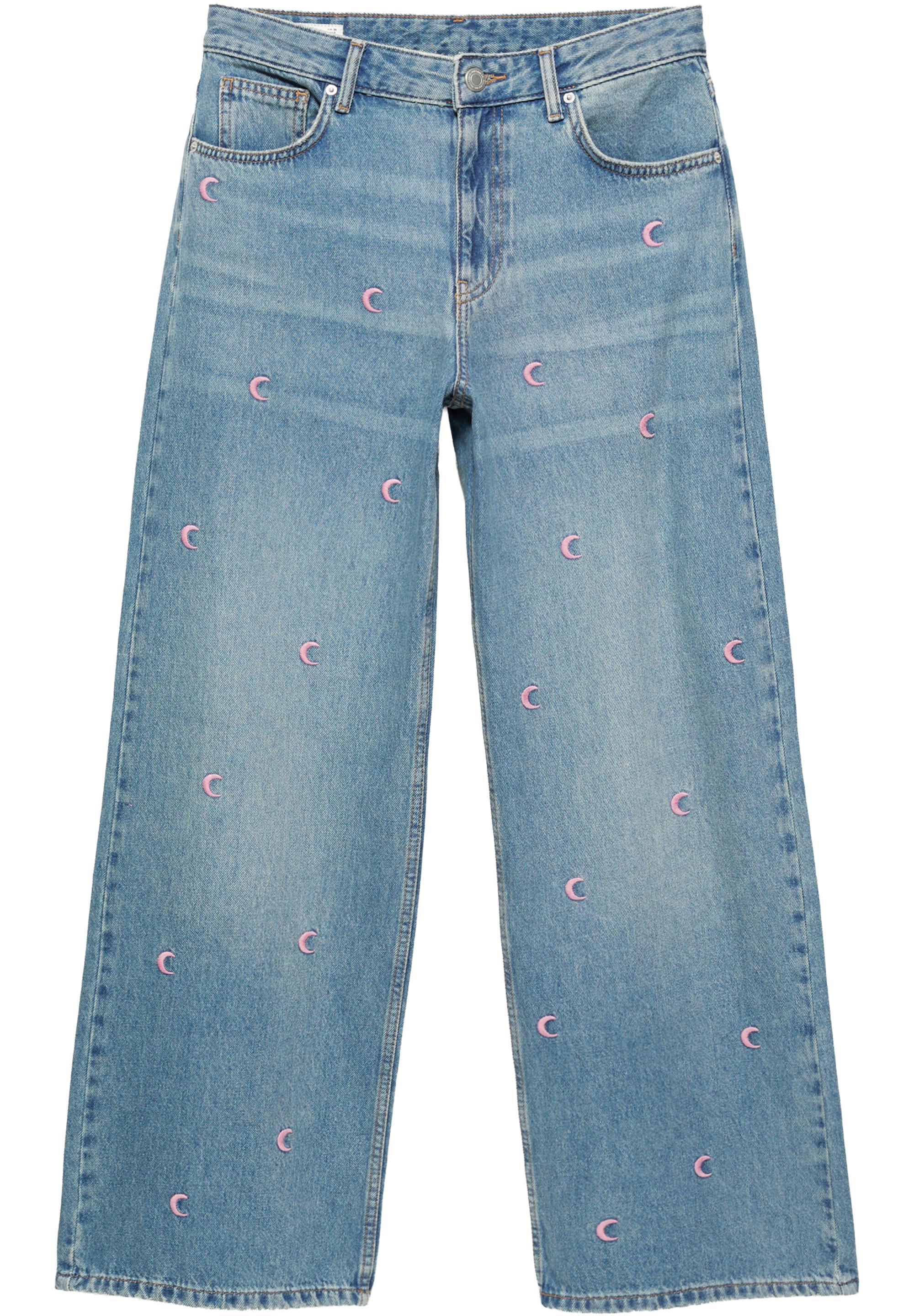Embroidered moon baggy jeans — Medium blue