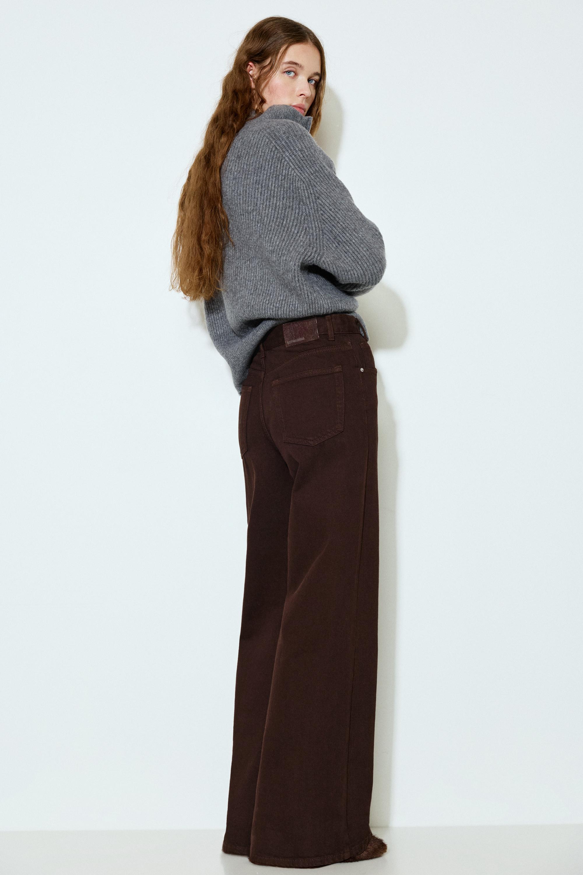 Wide leg jeans with crossover waistband — Brown