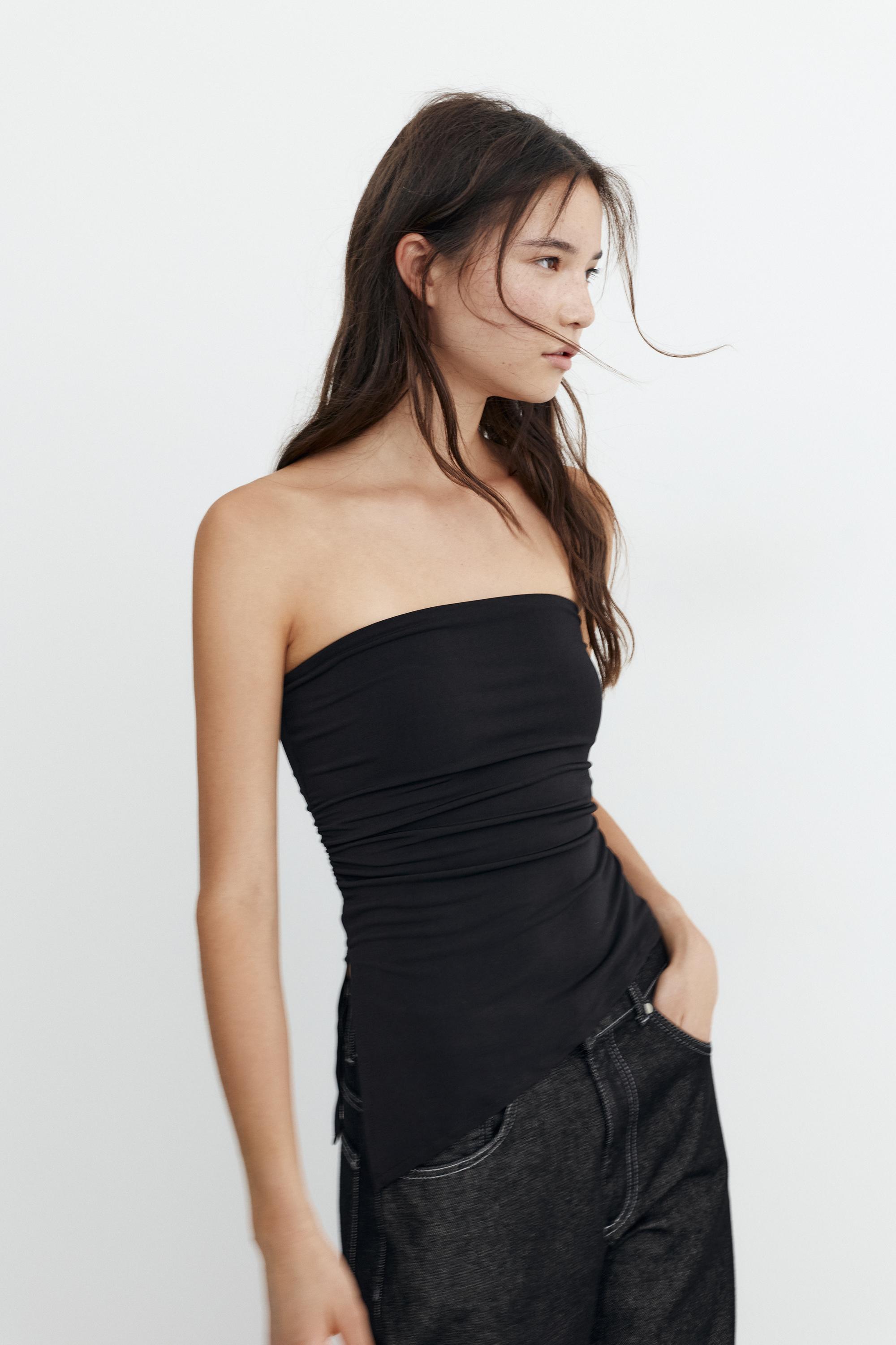 Asymmetric bandeau top — Black