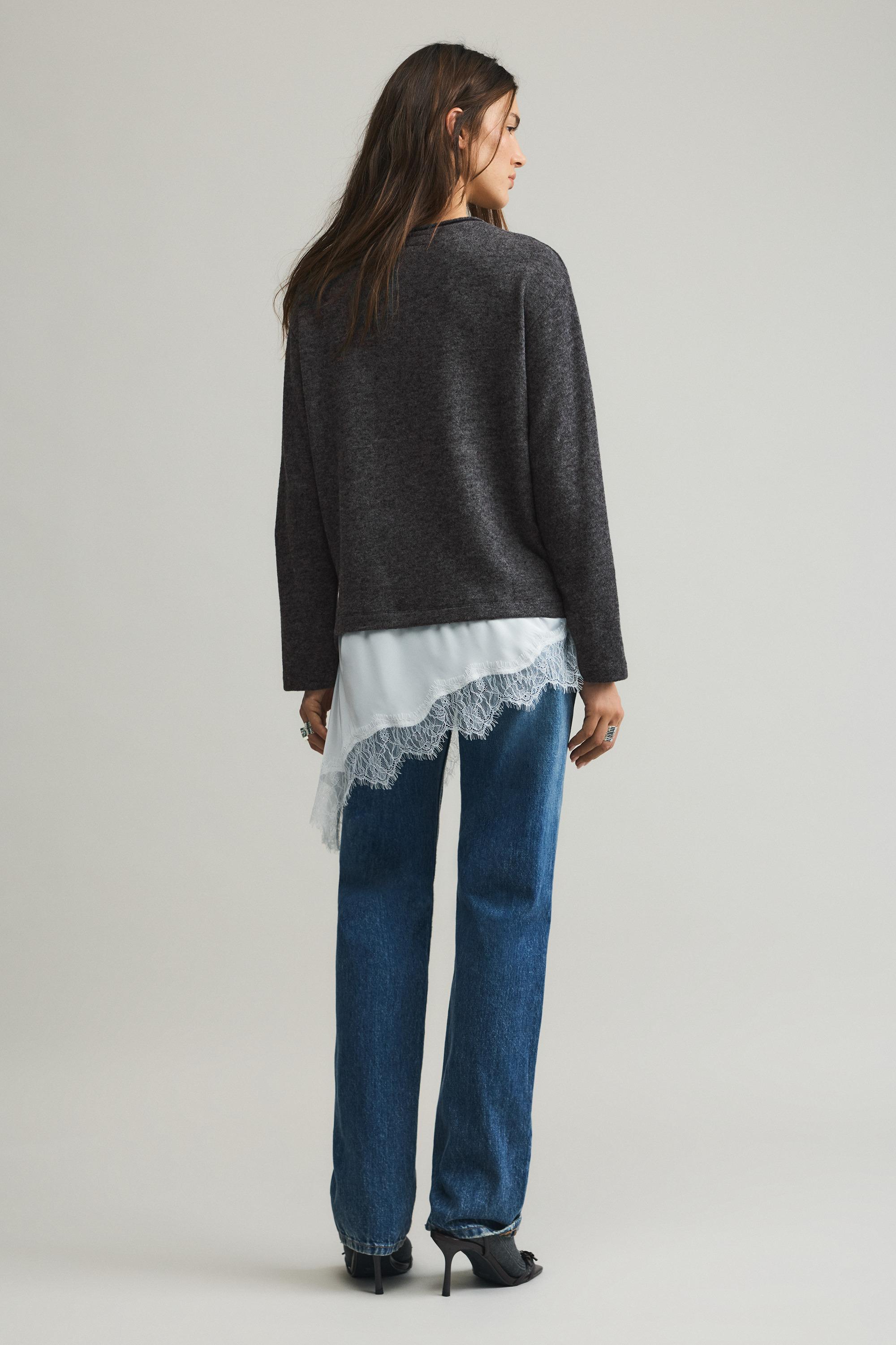 Fine lace combined jumper — Dark grey