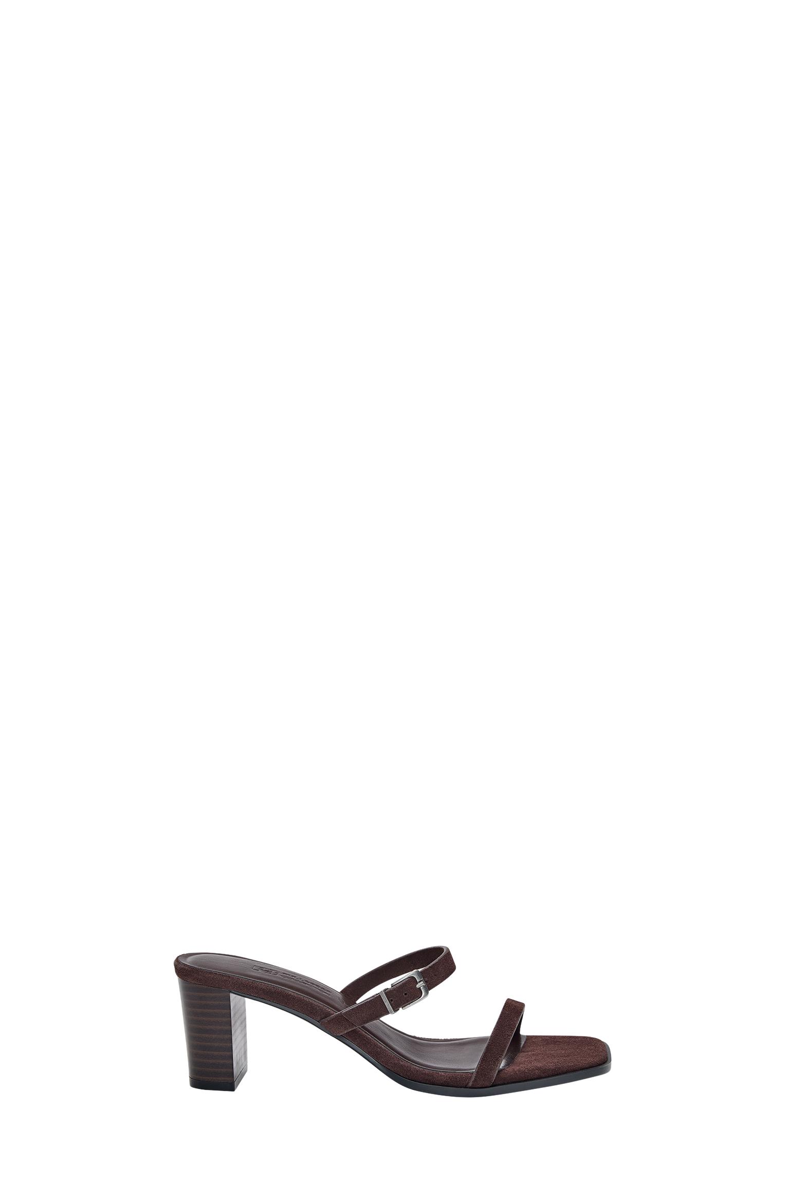 Leather heeled sandals with buckle — Brown