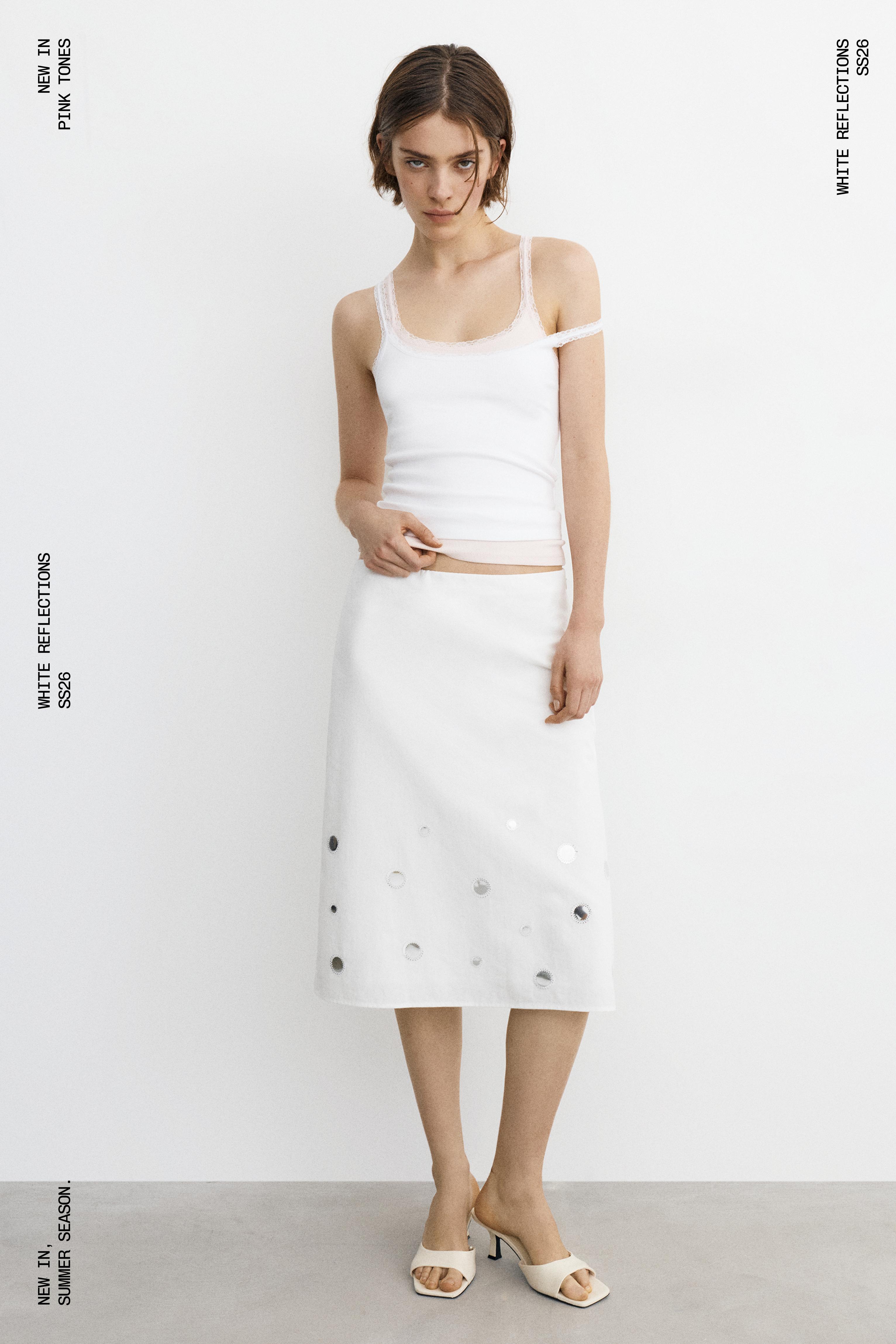 Straight mirror midi skirt — Ecru