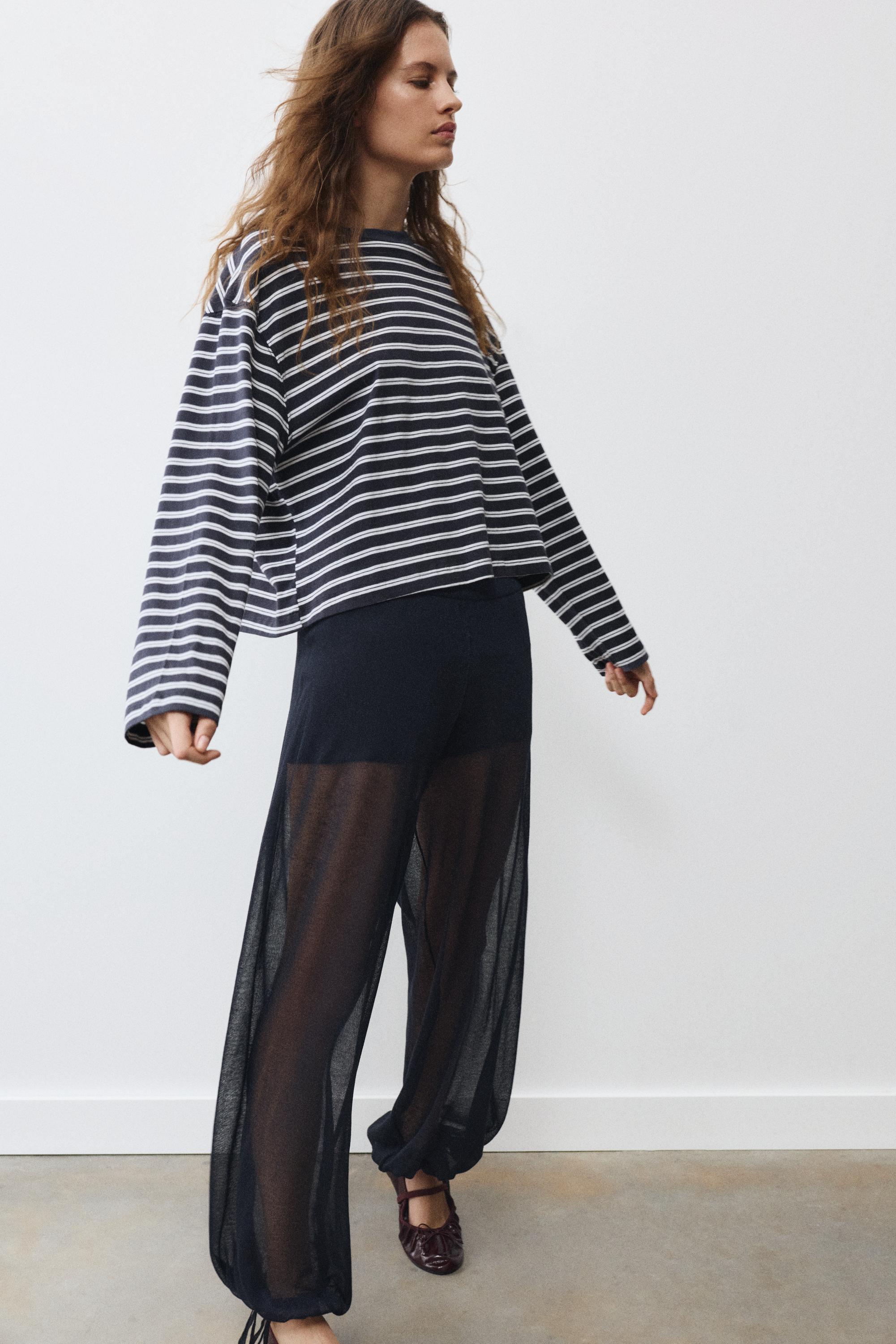 Boxy-fit long sleeve T-shirt — Striped