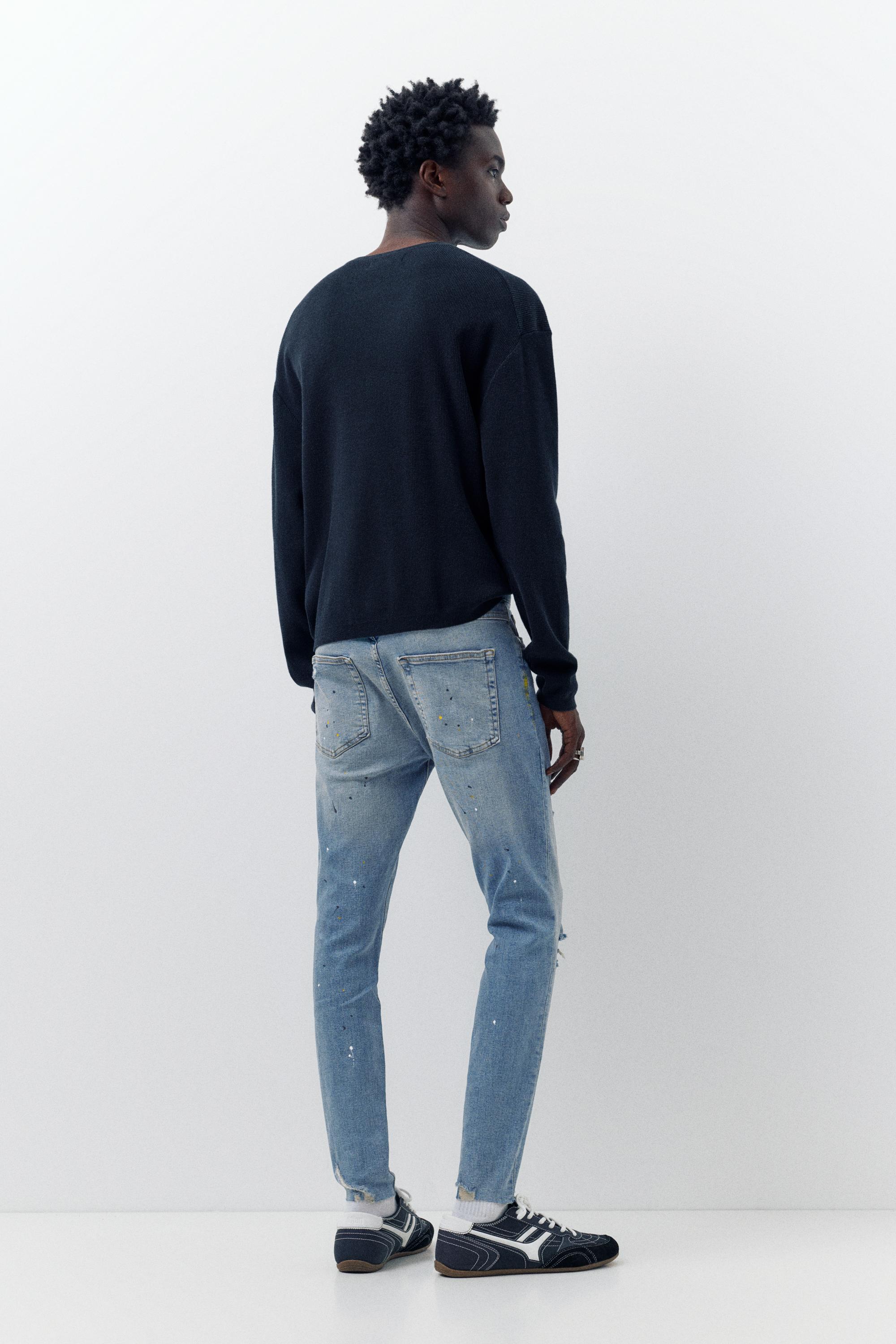 Paint splatter carrot-fit jeans — Medium blue