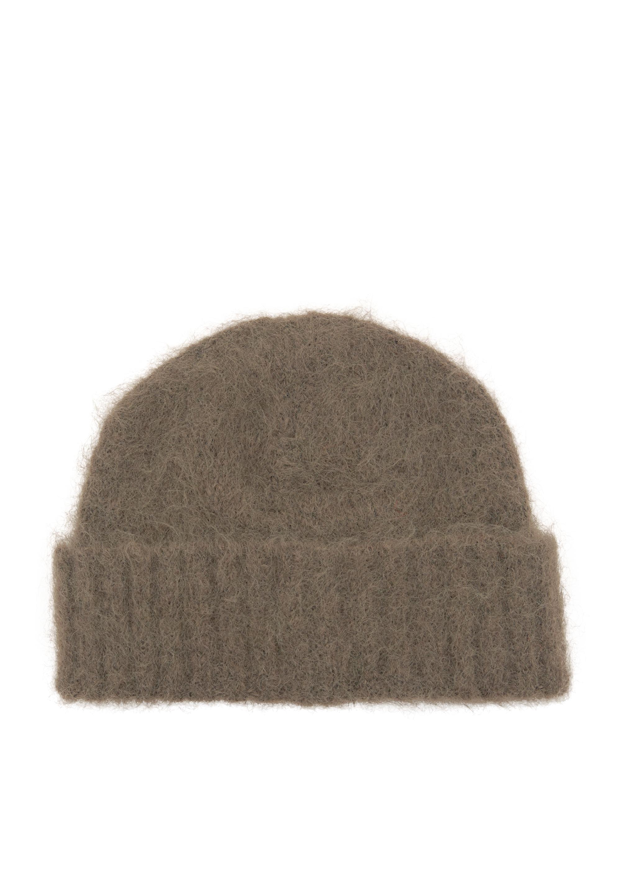 Short Knitted beanie — Dark camel