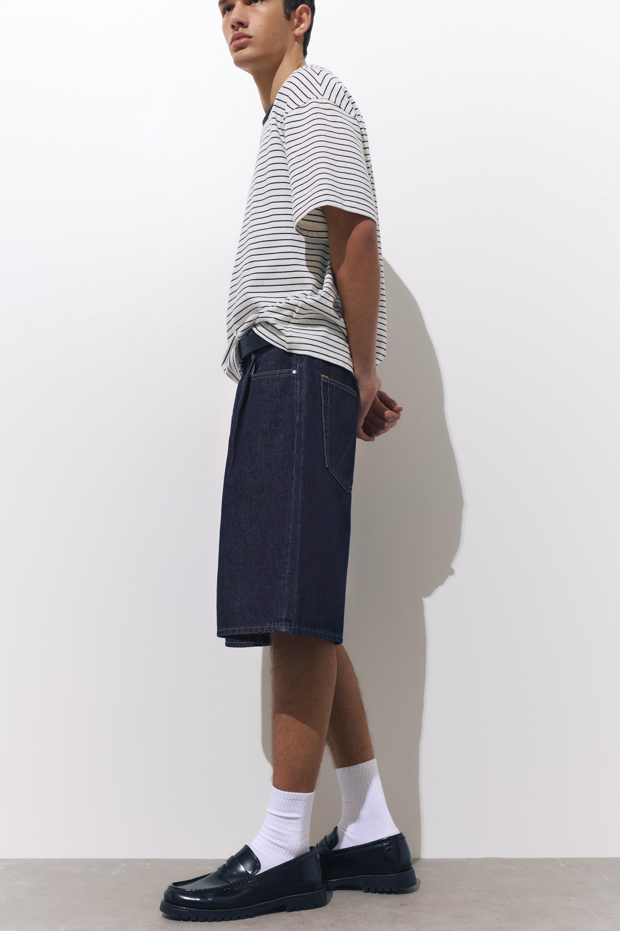 Pens detaylı geniş paça denim bermuda - Görsel 8