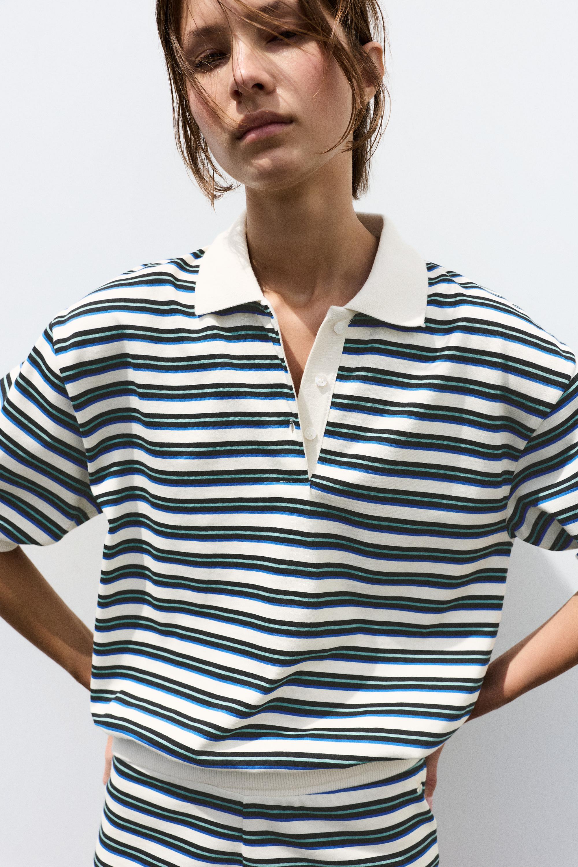 Striped polo shirt — Ecru