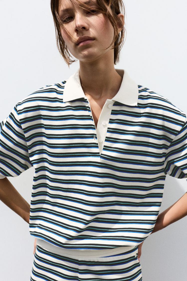 Striped polo shirt — Ecru