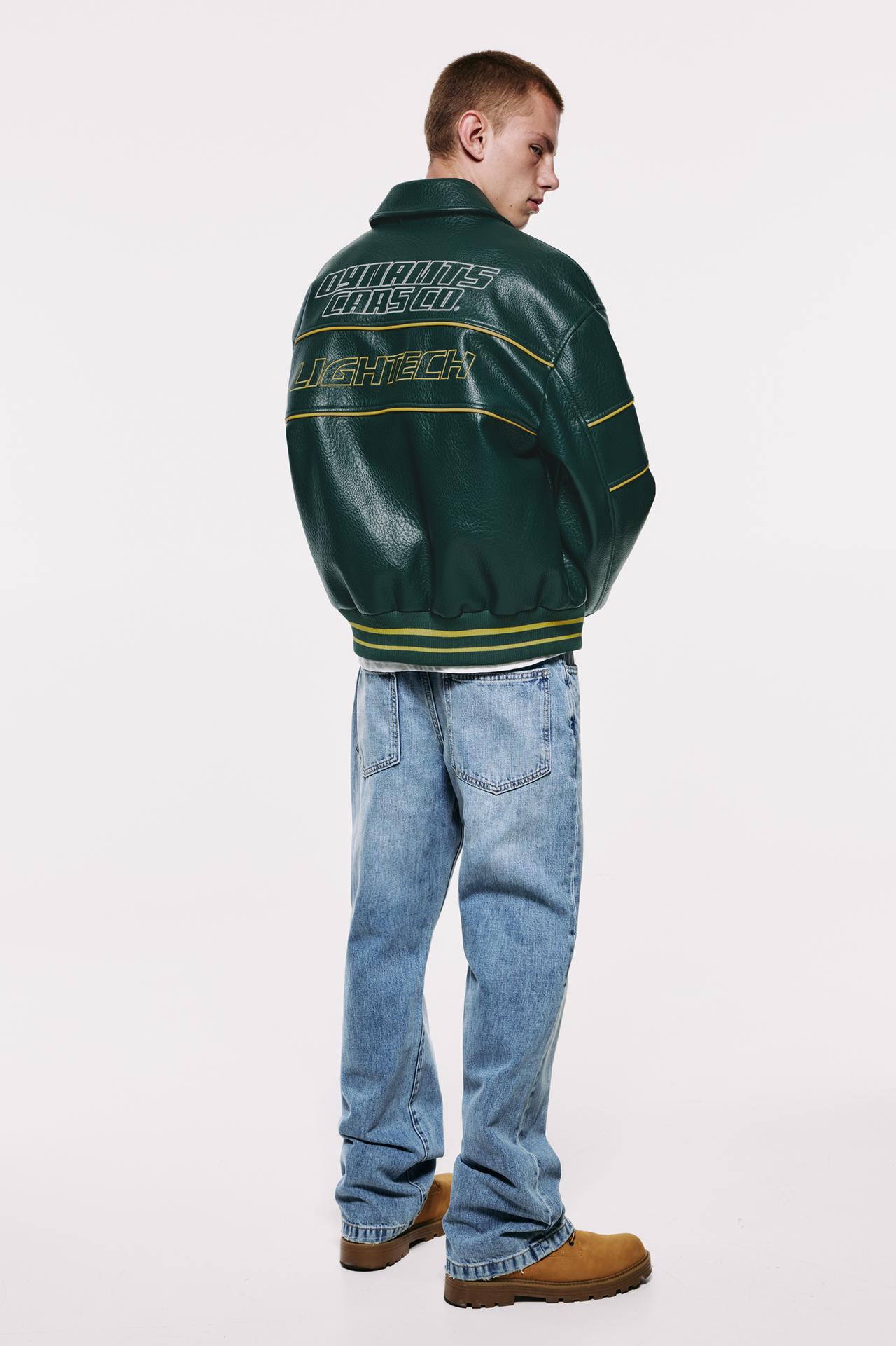 Leather effect embroidered jacket — Medium green