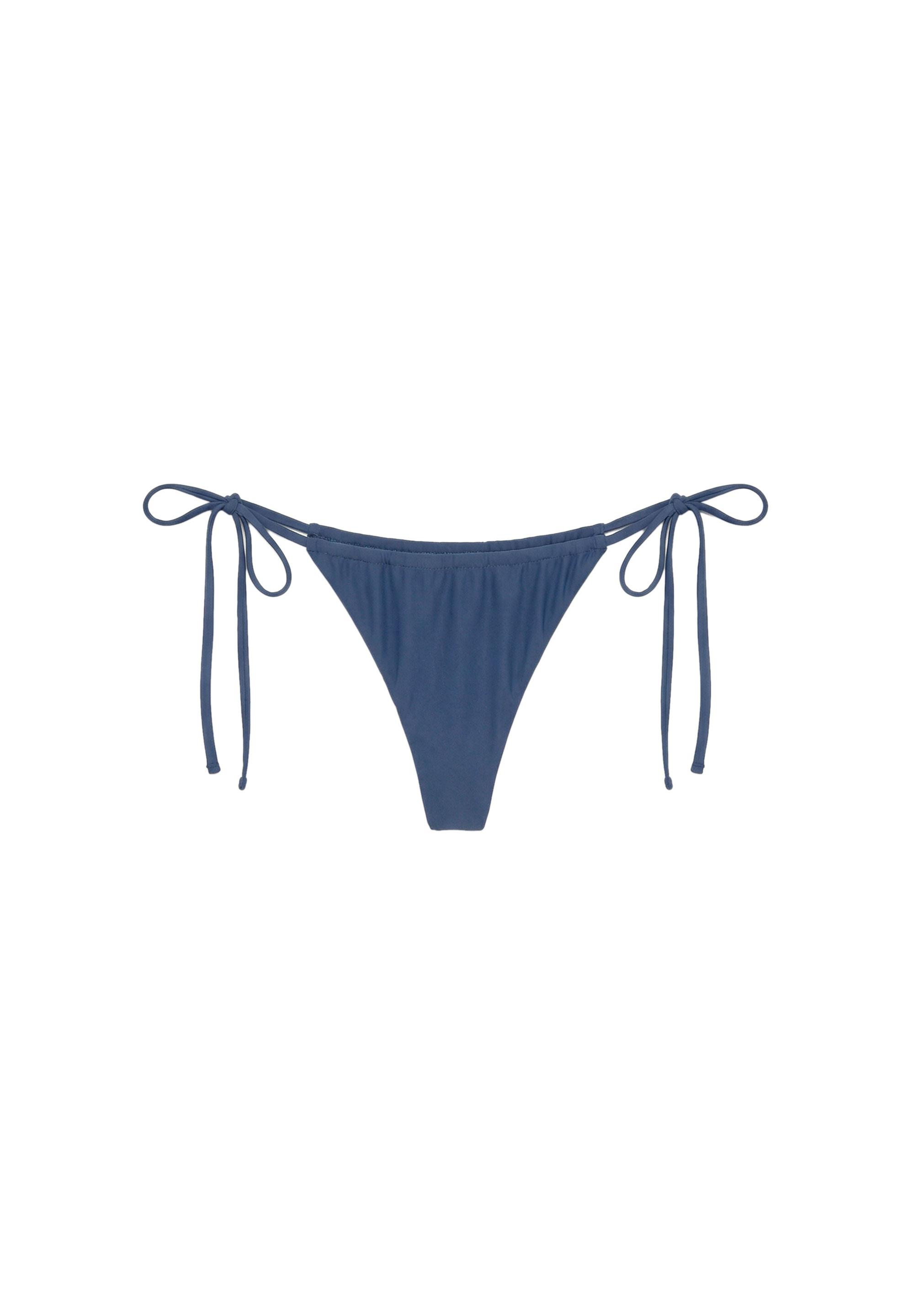 Gathered thong bikini bottoms — Blue