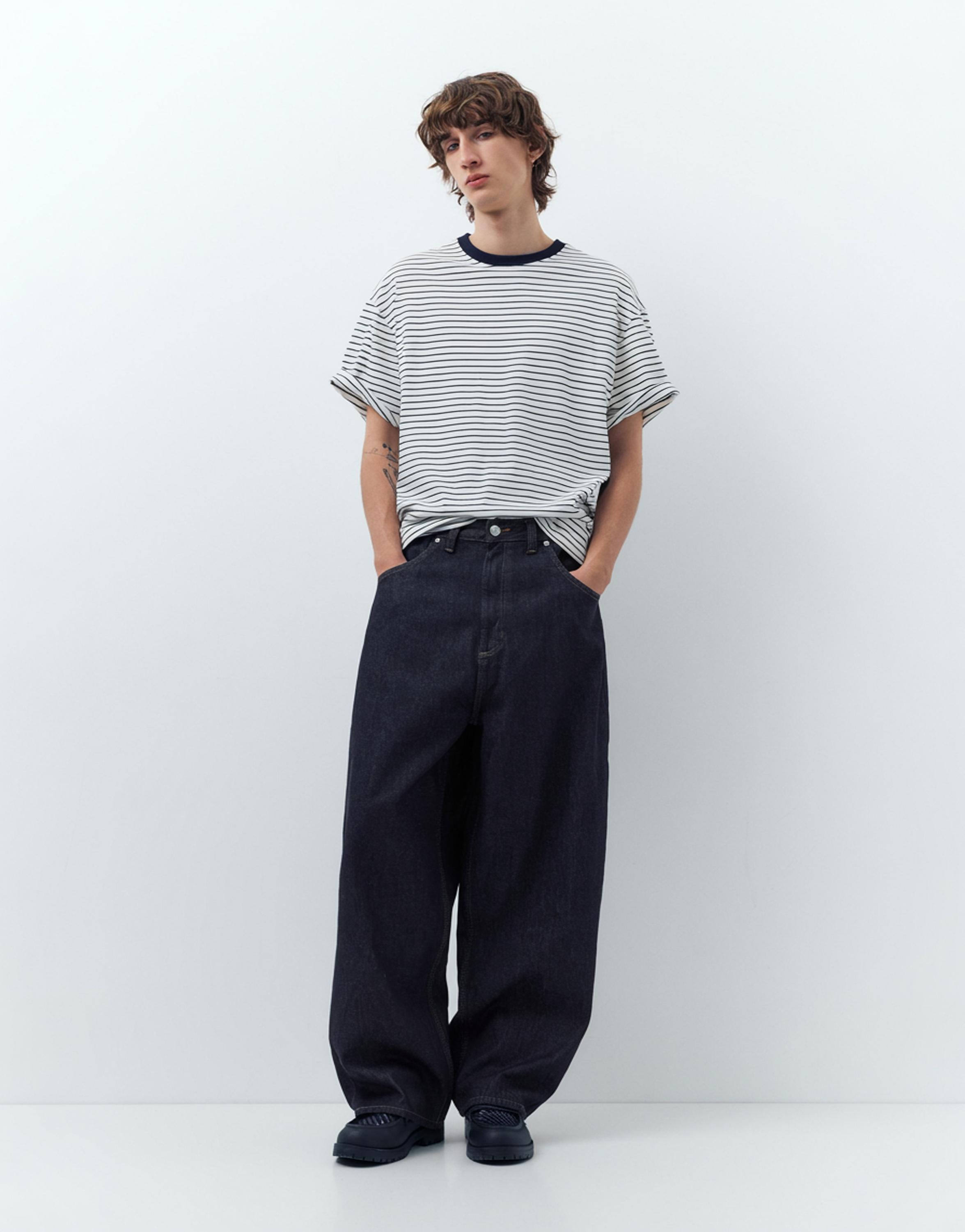Embroidered super baggy jeans — Navy