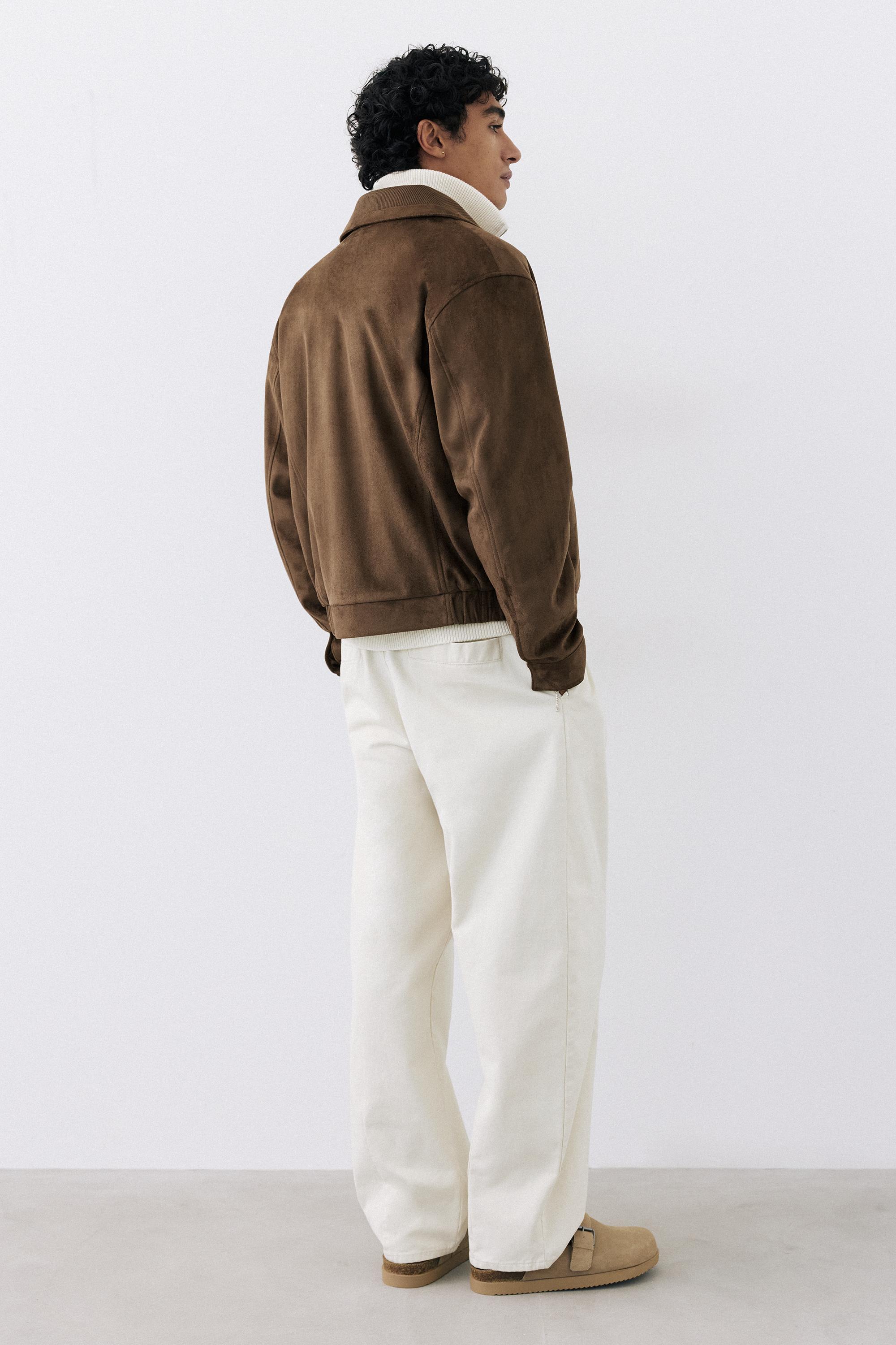 Faux suede jacket — Dark brown