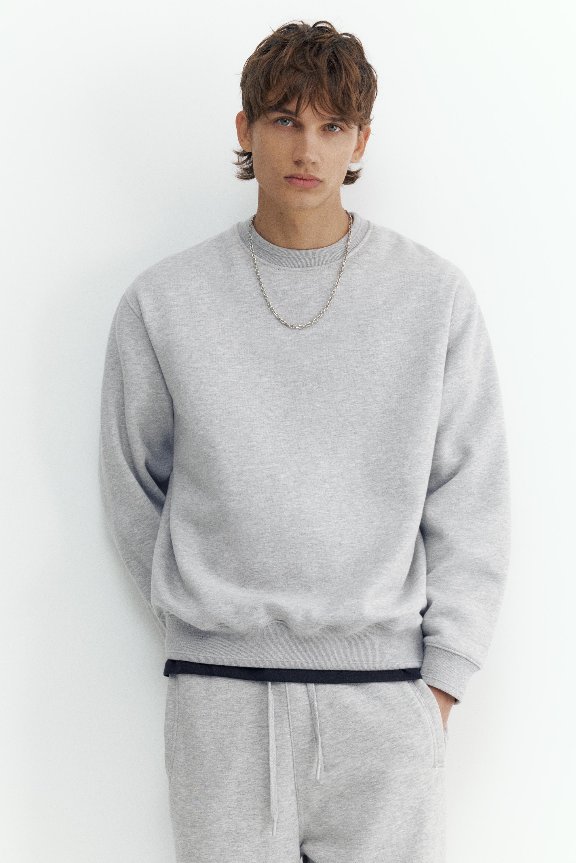 Relaxed fit round neck sweatshirt — Grey marl