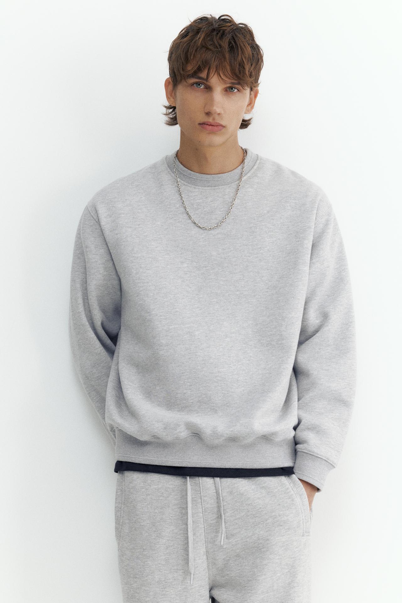 Relaxed fit round neck sweatshirt — Grey marl