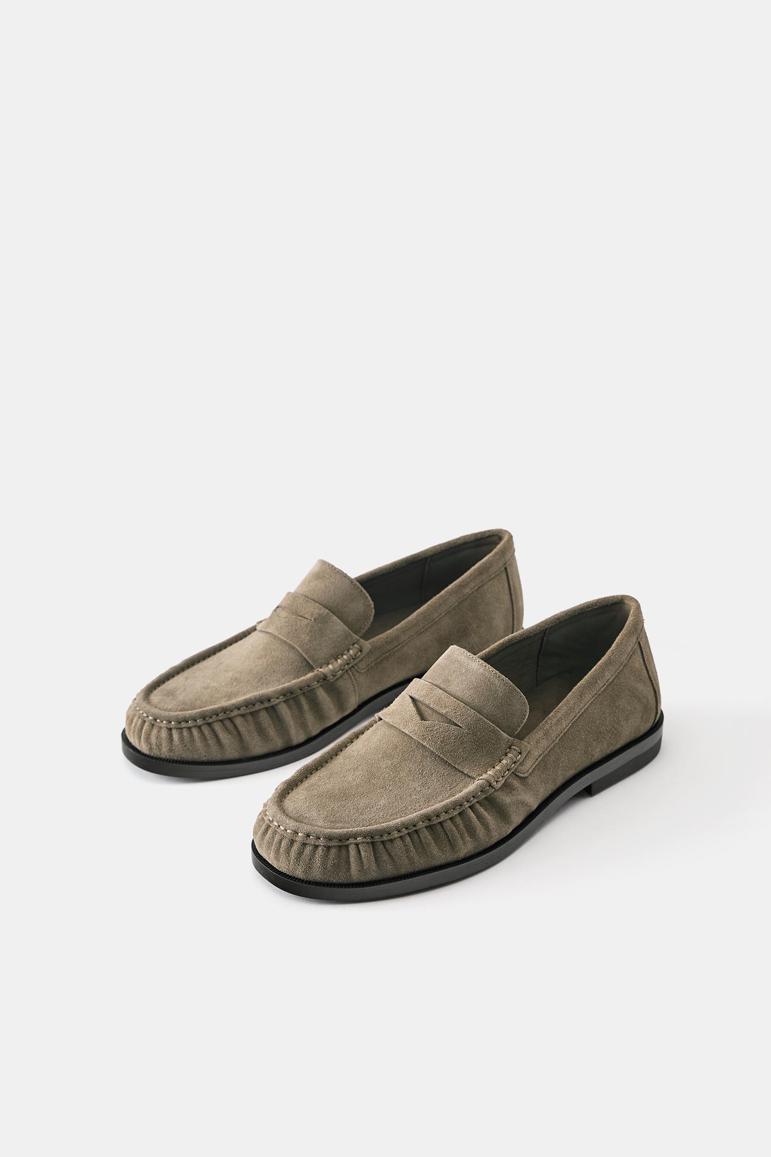 Gathered leather loafers — Brown