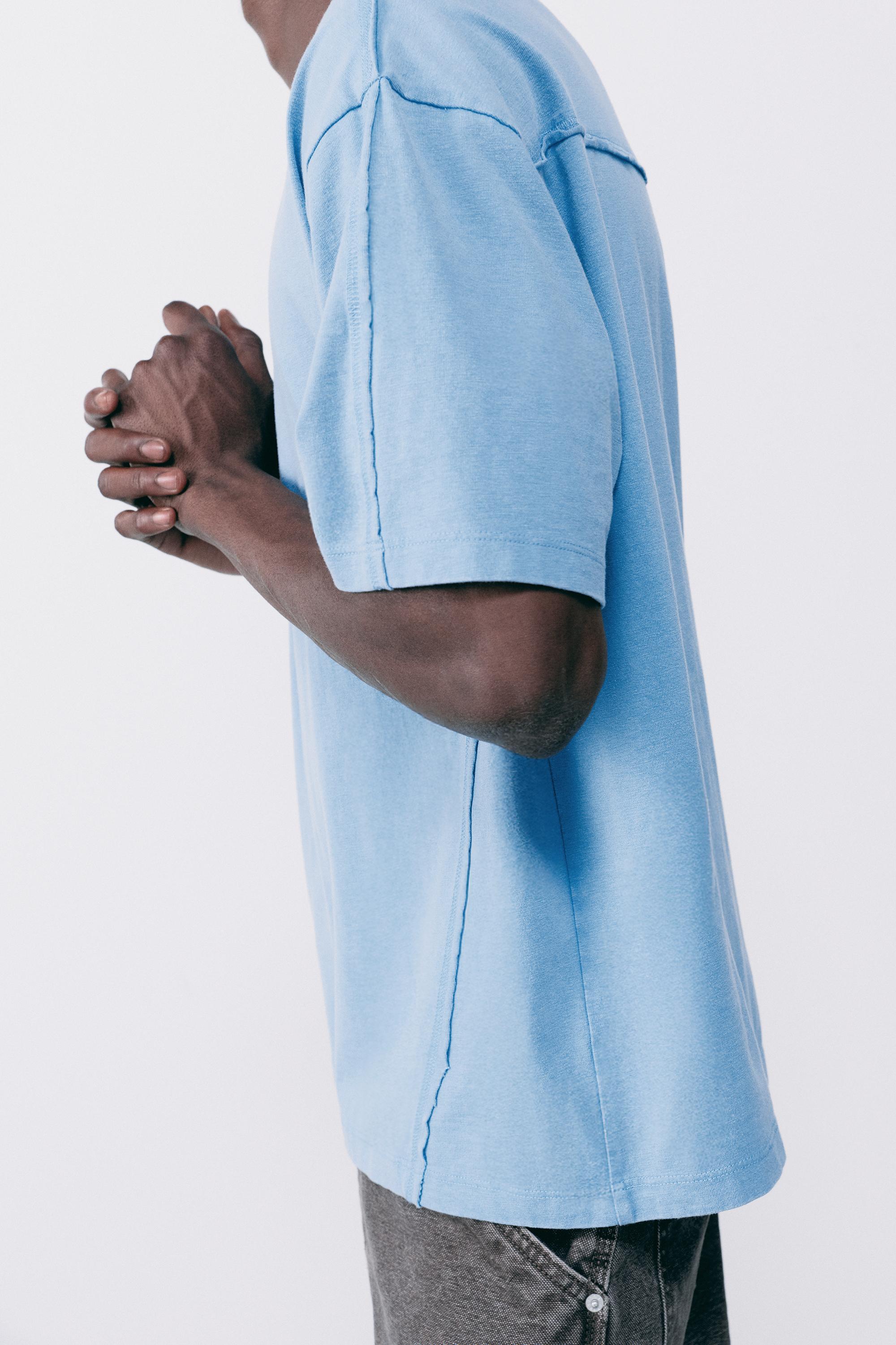 Relaxed fit overlock T-shirt — Medium blue