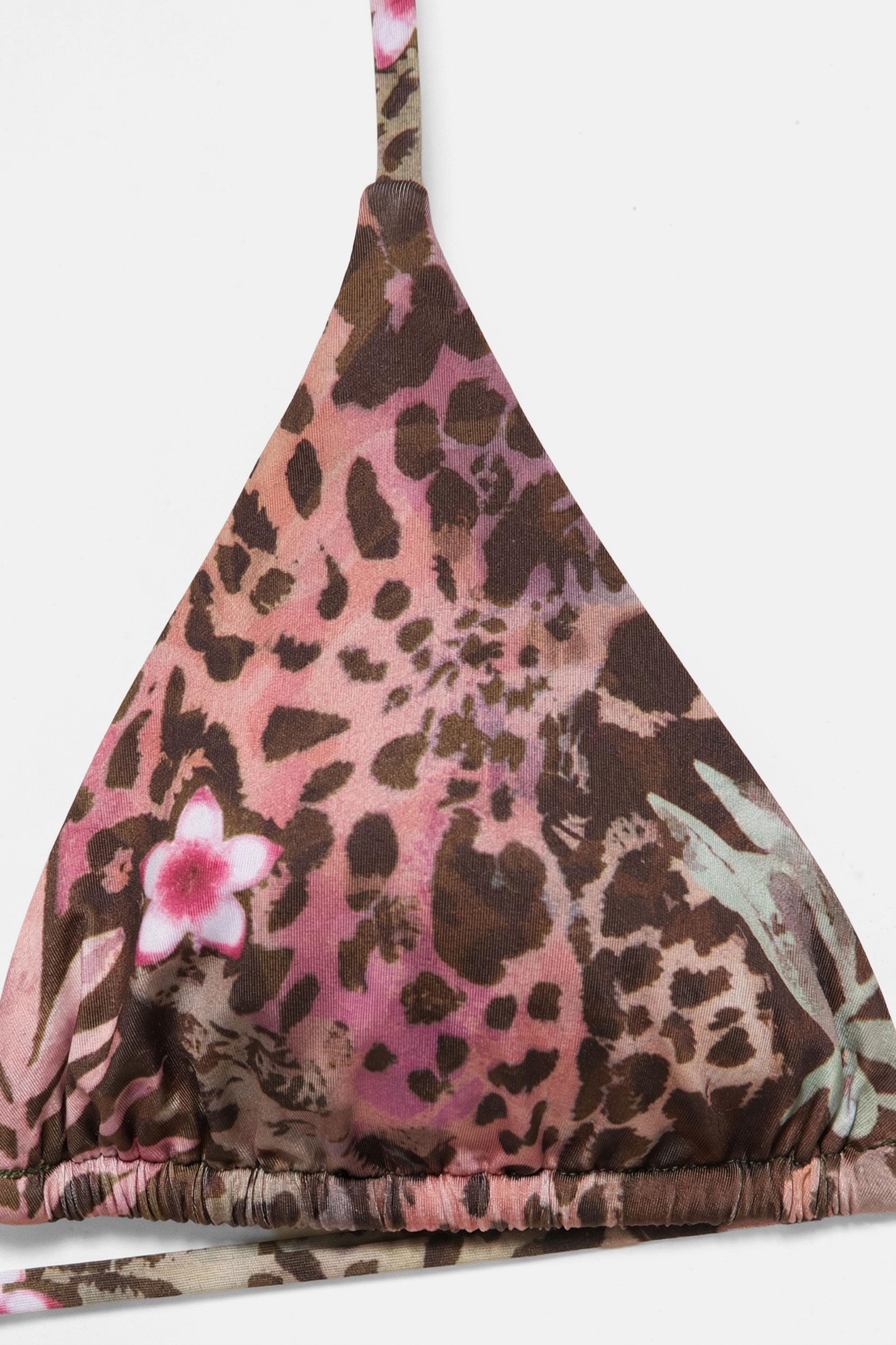 Printed triangle bikini top — Brown