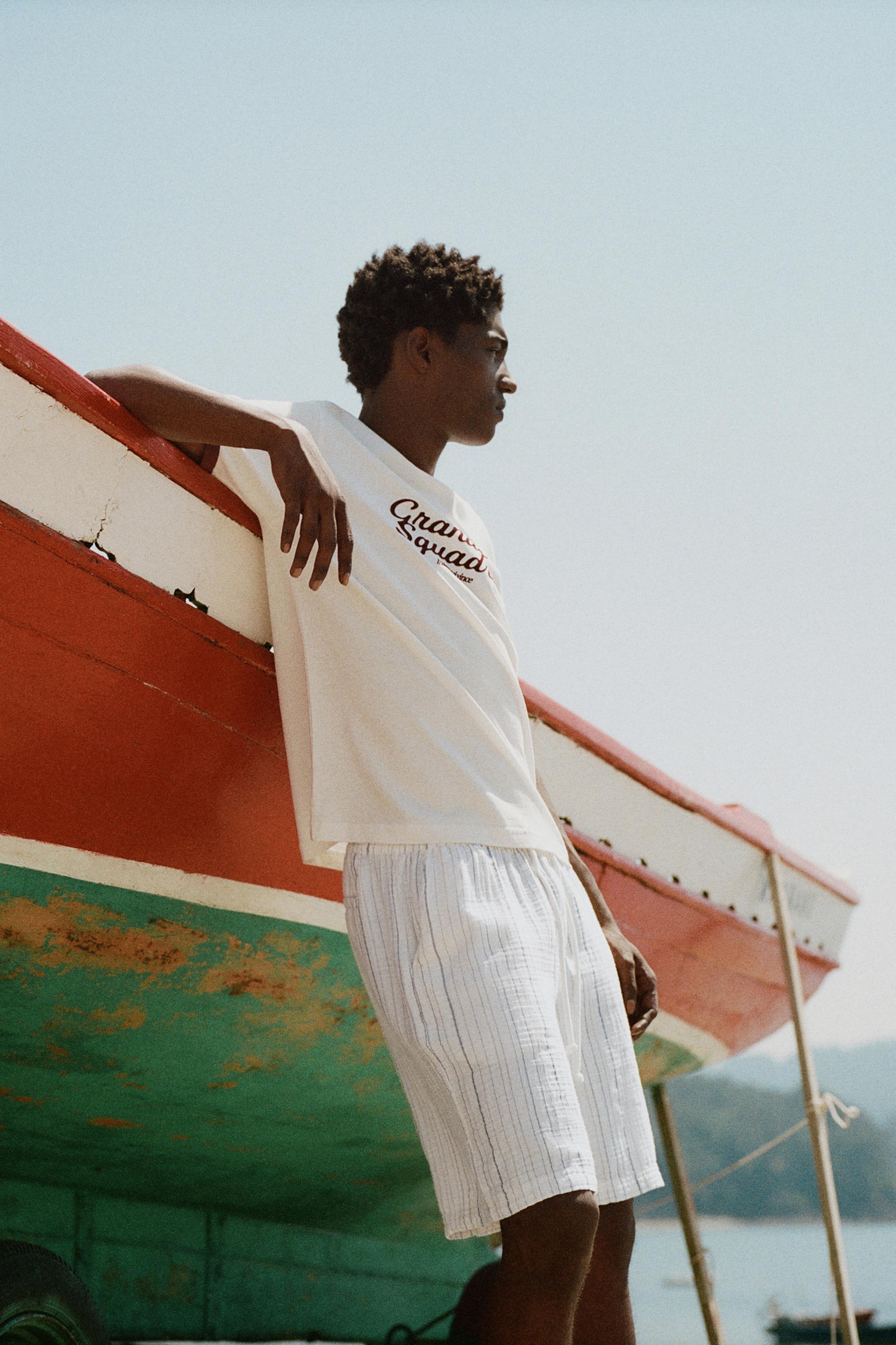 Striped jogger Bermuda shorts — White/Navy