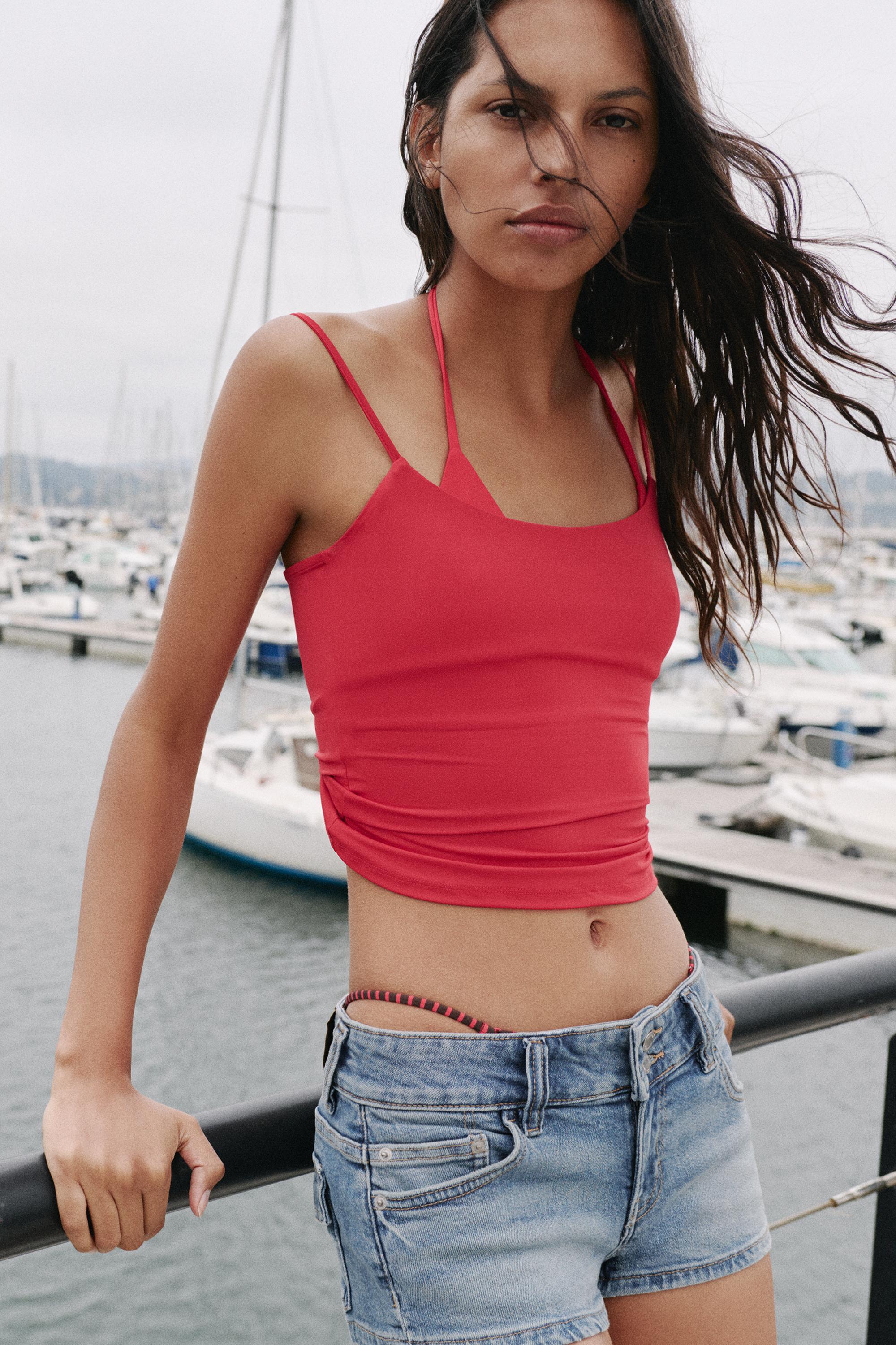 Double-button mini denim shorts — Pale blue