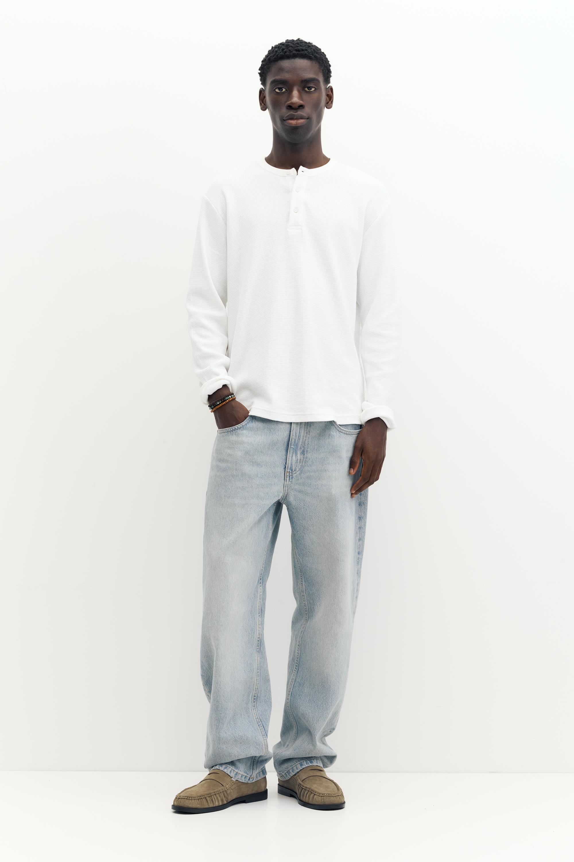 Waffle-knit long sleeve T-shirt — White