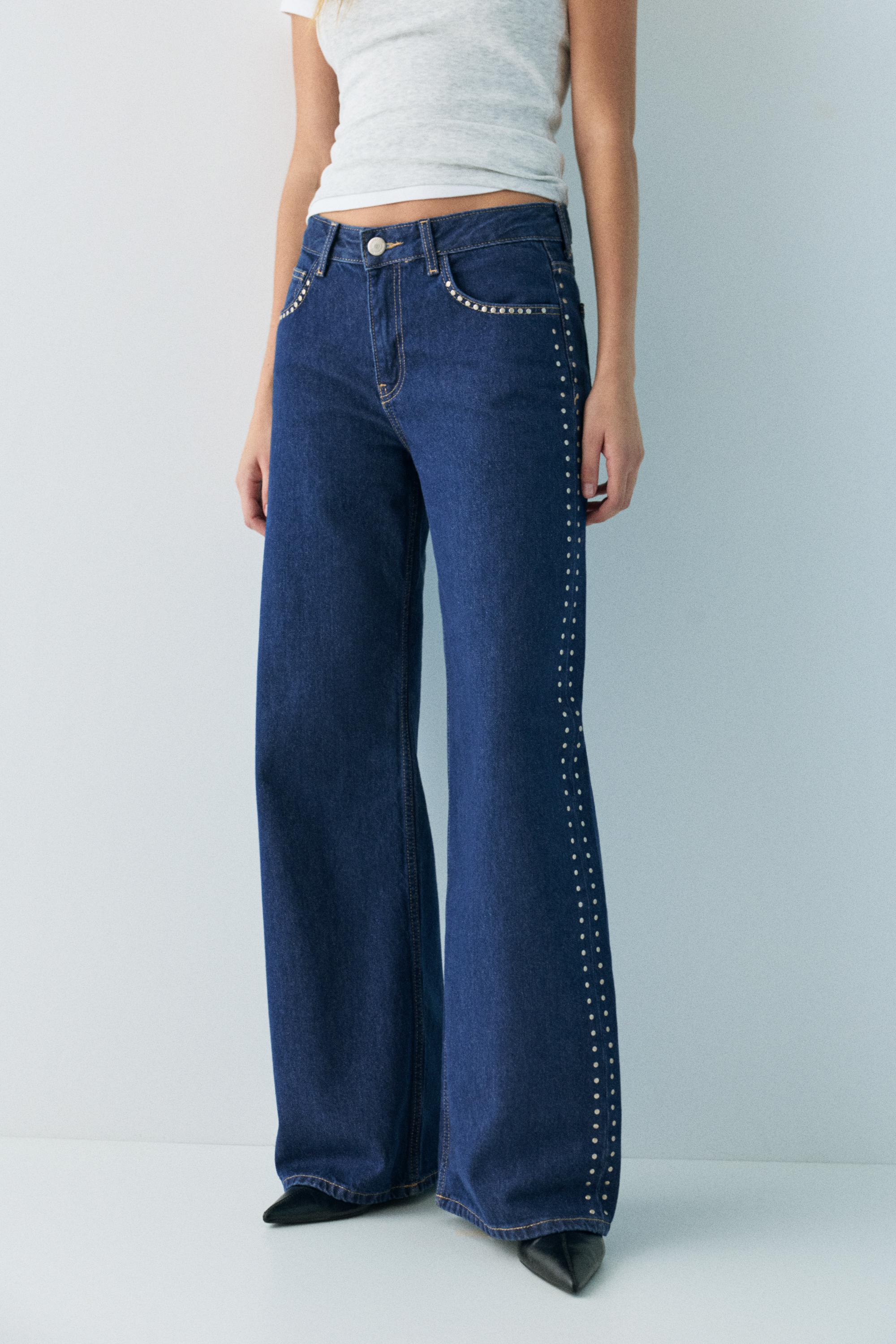Wide-leg stud jeans — Dark blue