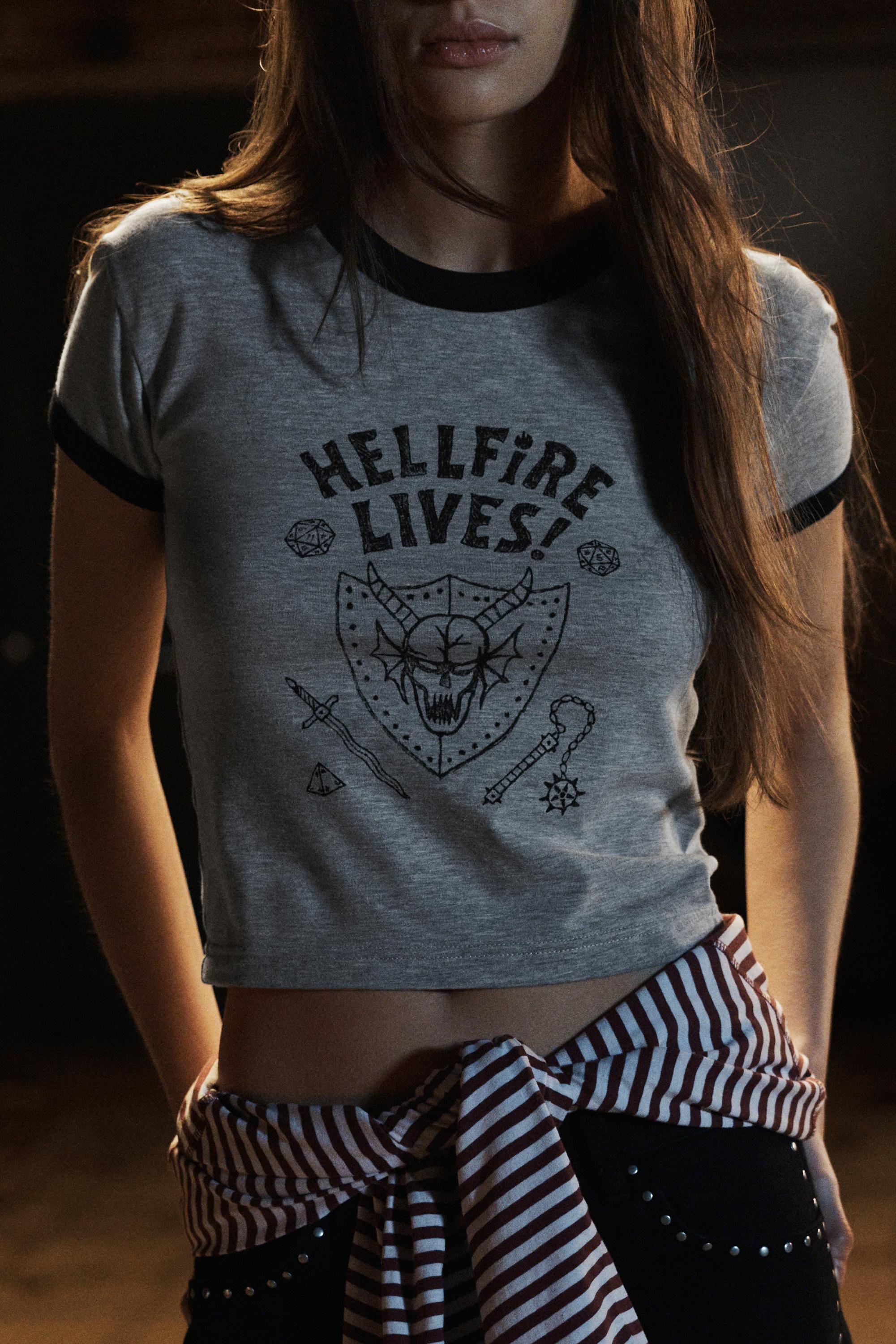 Hellfire Lives Stranger Things T-shirt — Grey marl