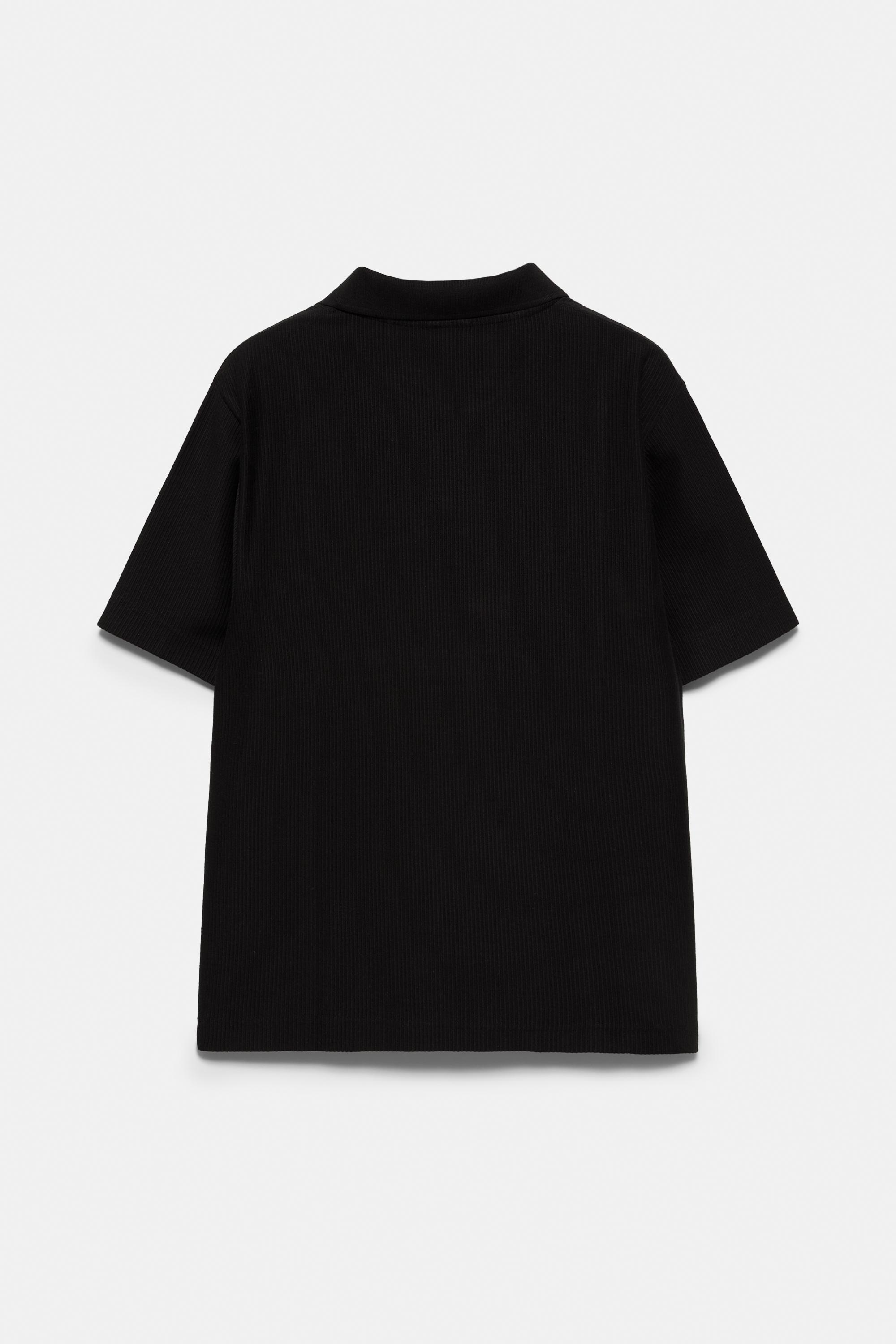 Textured short sleeve polo shirt — Black