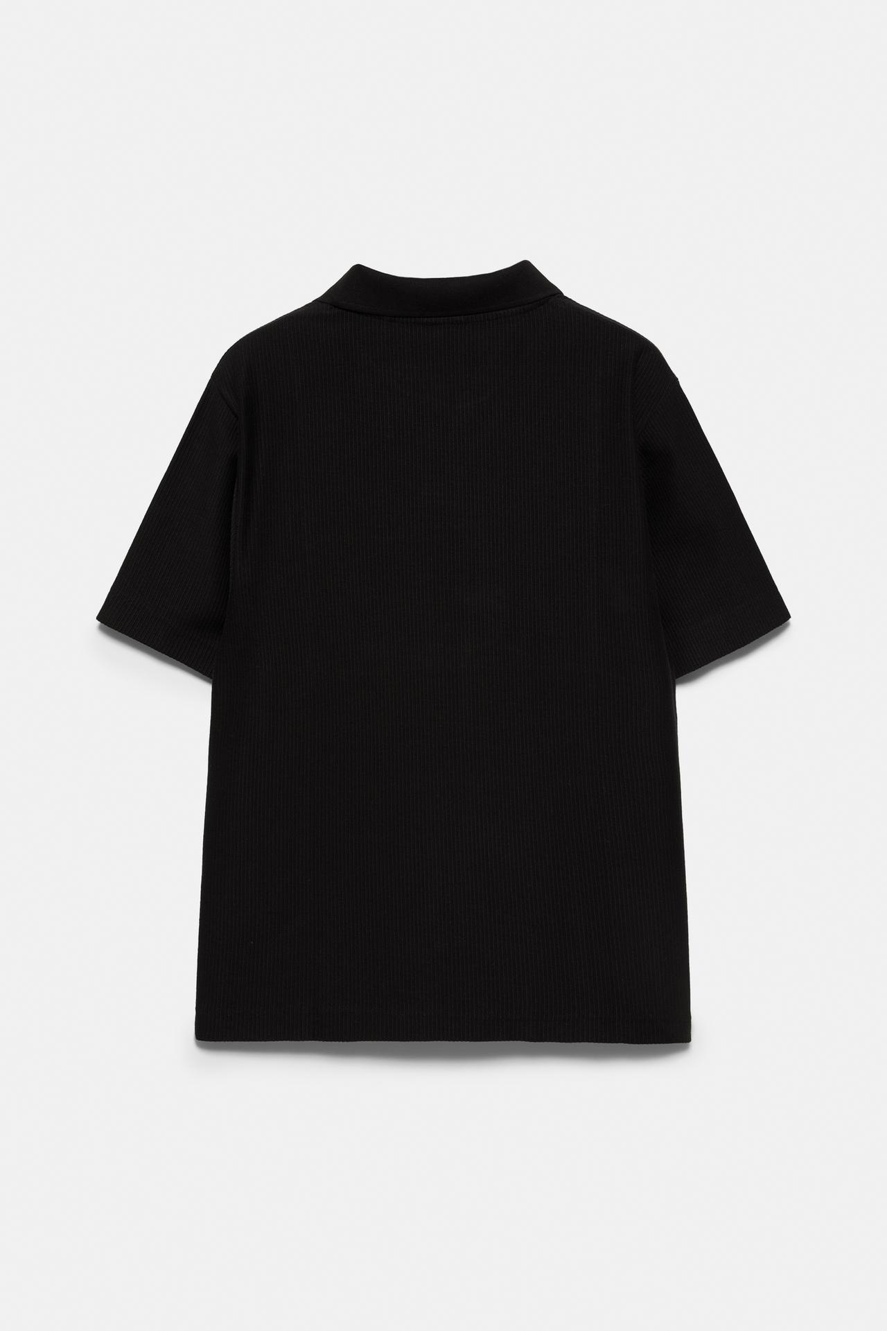 Textured short sleeve polo shirt — Black