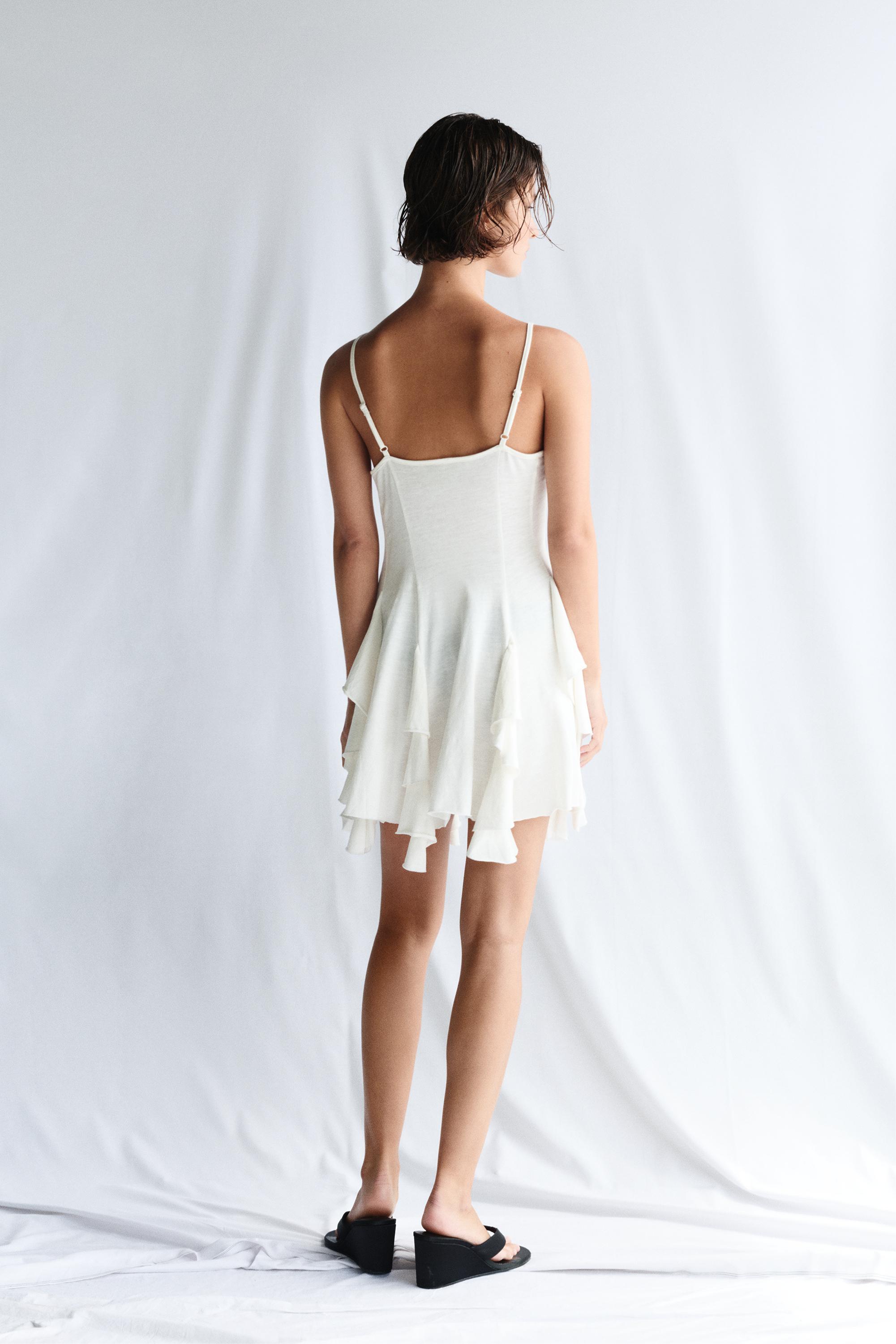 Short strappy flared dress — Ecru
