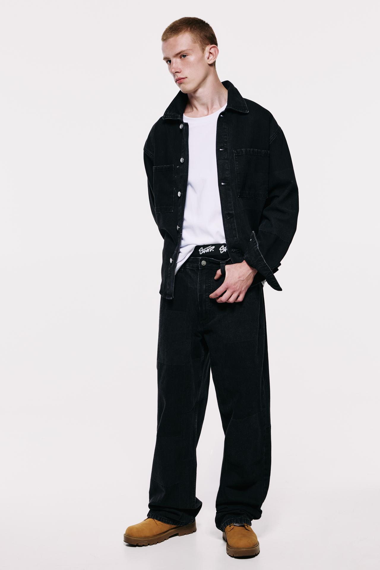 Jacquard denim overshirt — Faded black