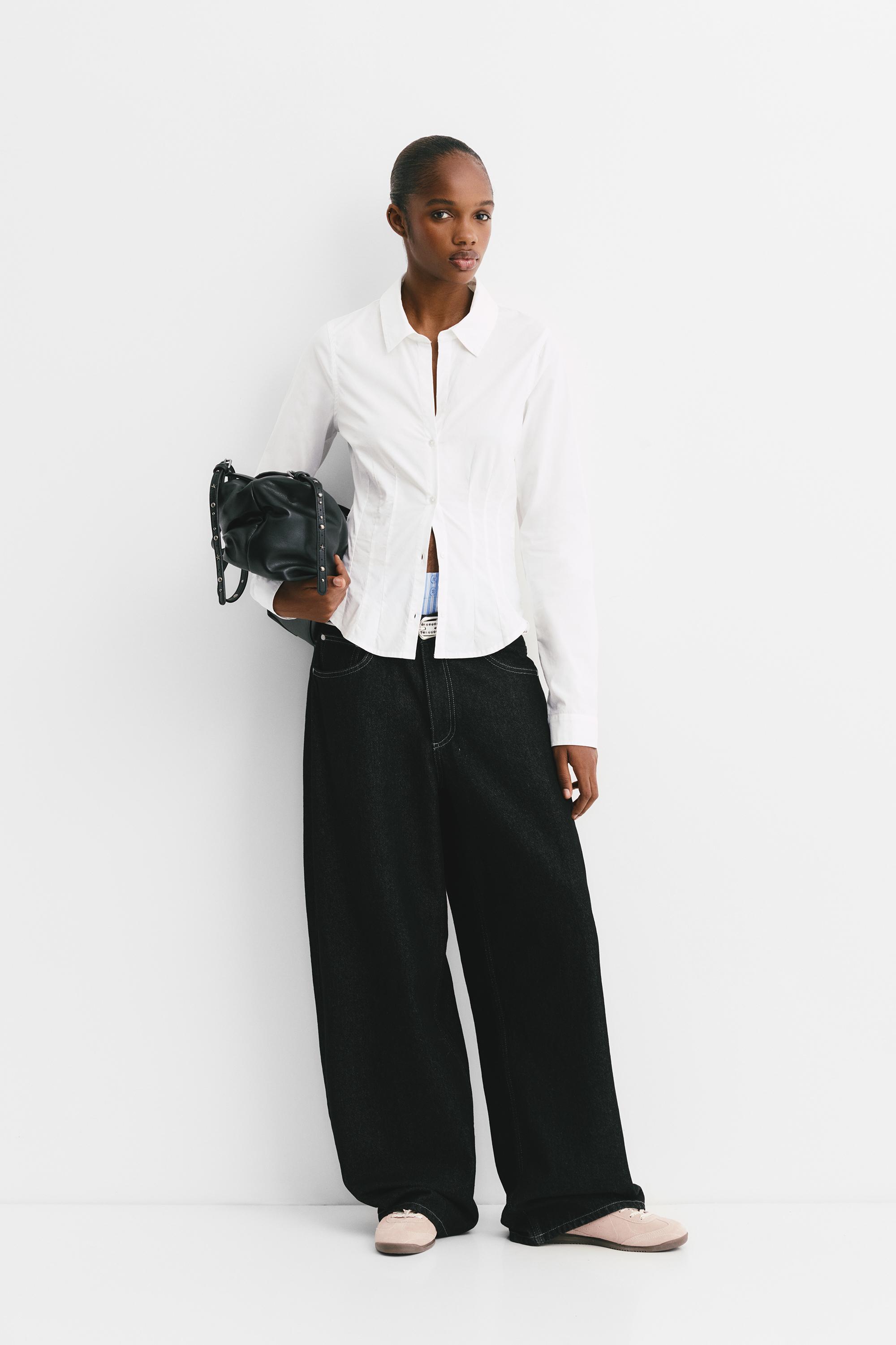 Poplin yırtmaçlı dar kesim gömlek - Görsel 71