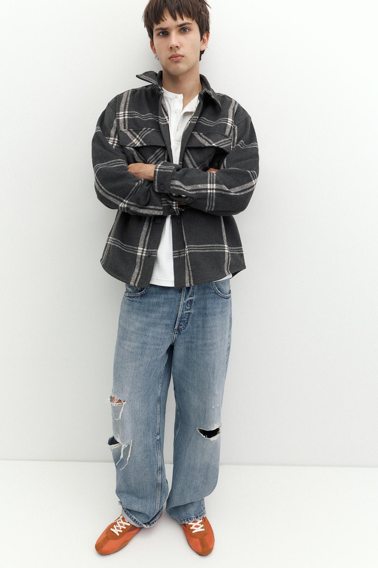 Checked long sleeve overshirt — Black