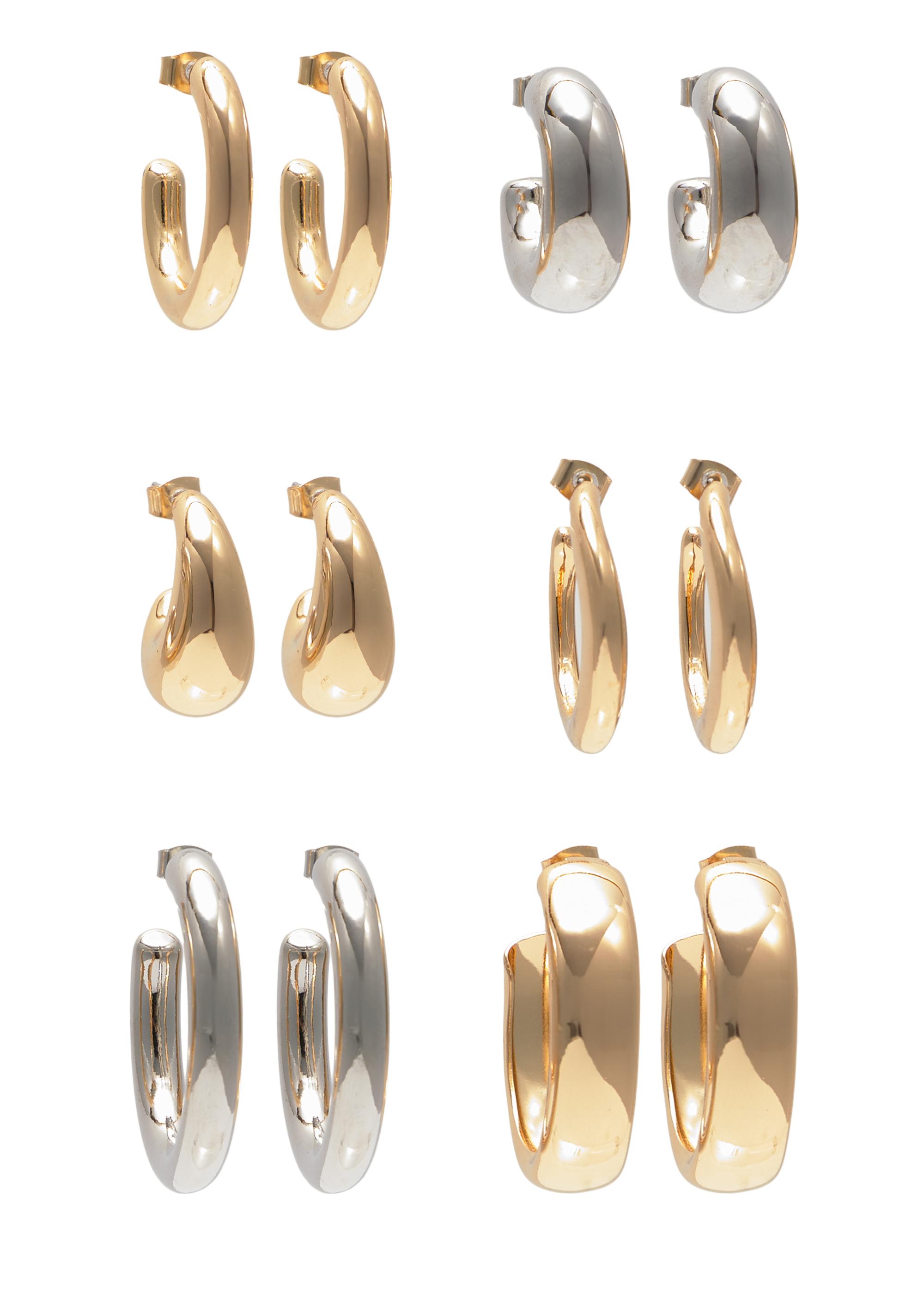 Pack of 6 pairs of hoop earrings — Gold