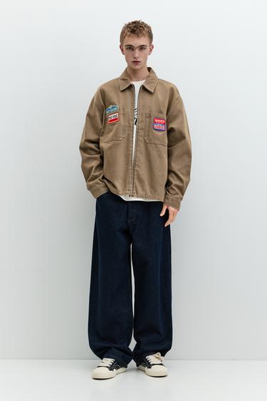 Patch zip-up overshirt — Brown 4