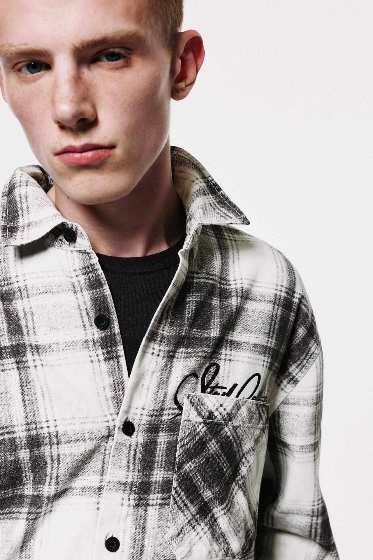 Long sleeve embroidered check shirt — Off white